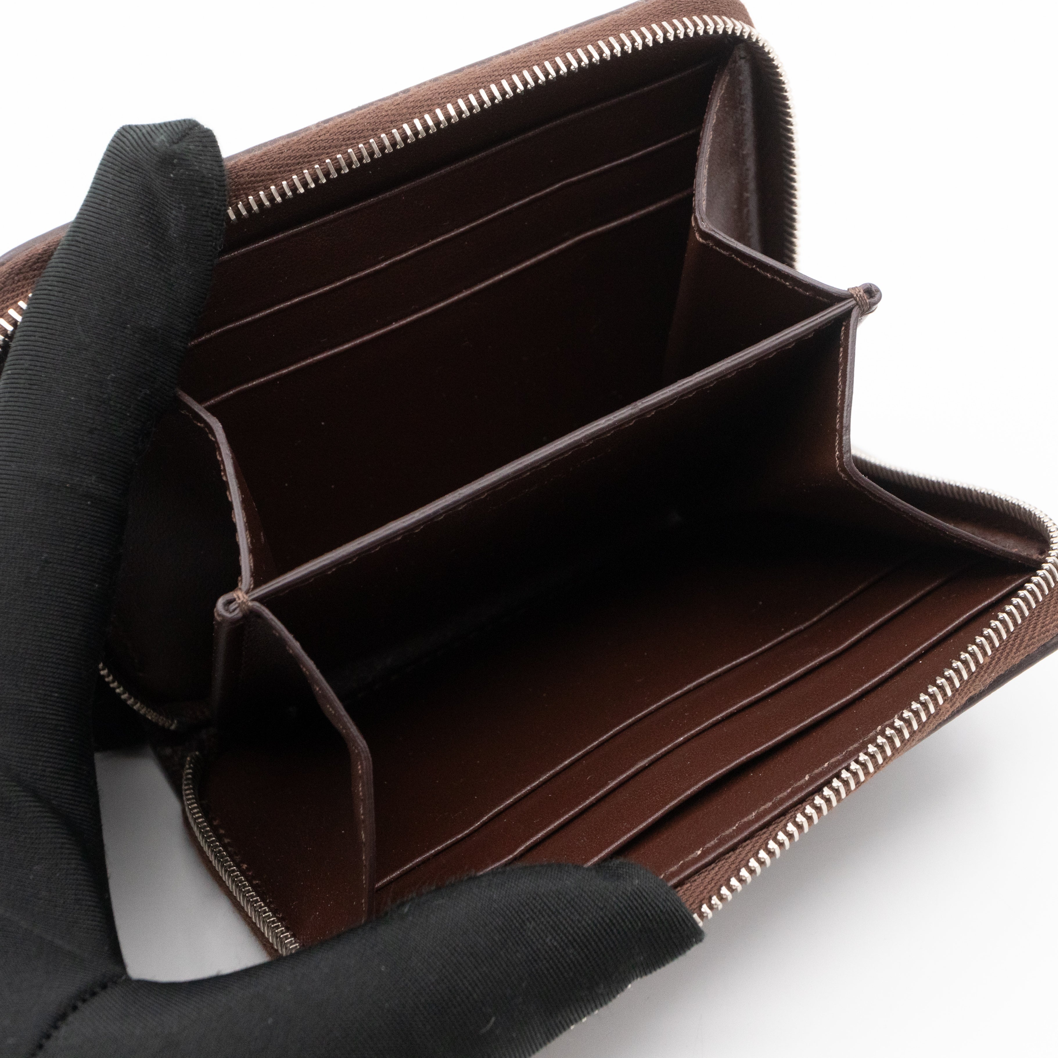 Zip Around Coin Purse Brown Calfskin Leather