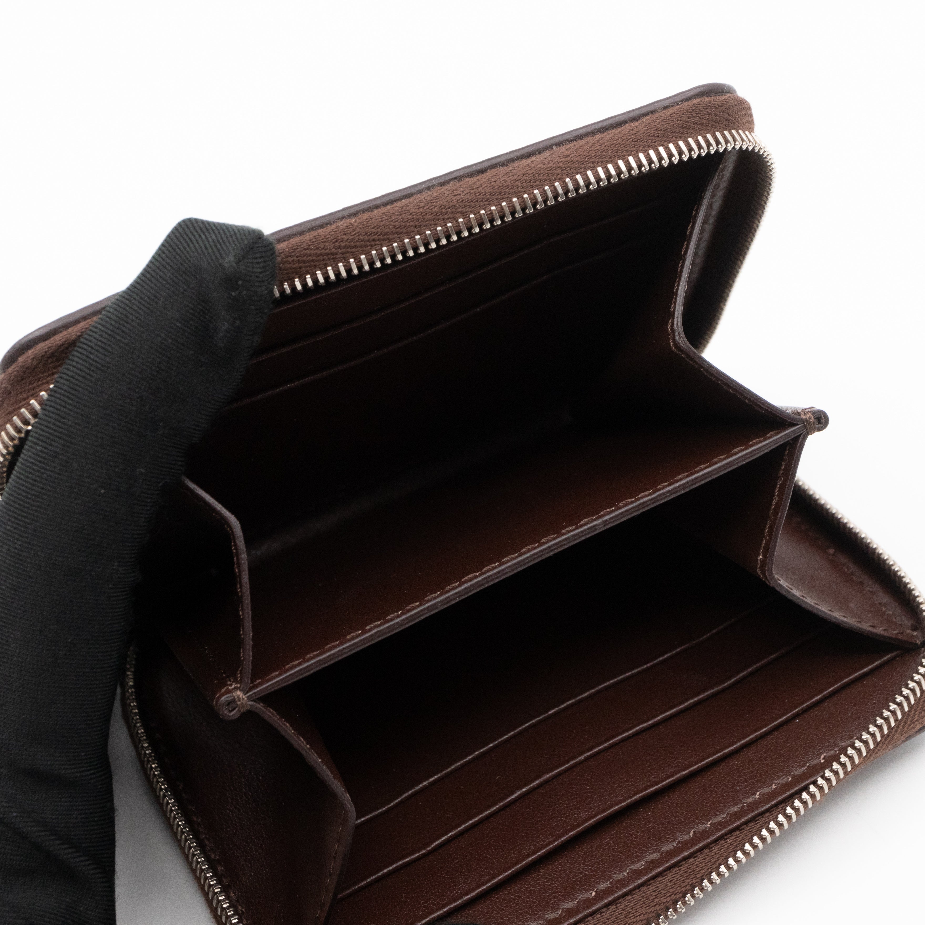 Zip Around Coin Purse Brown Calfskin Leather