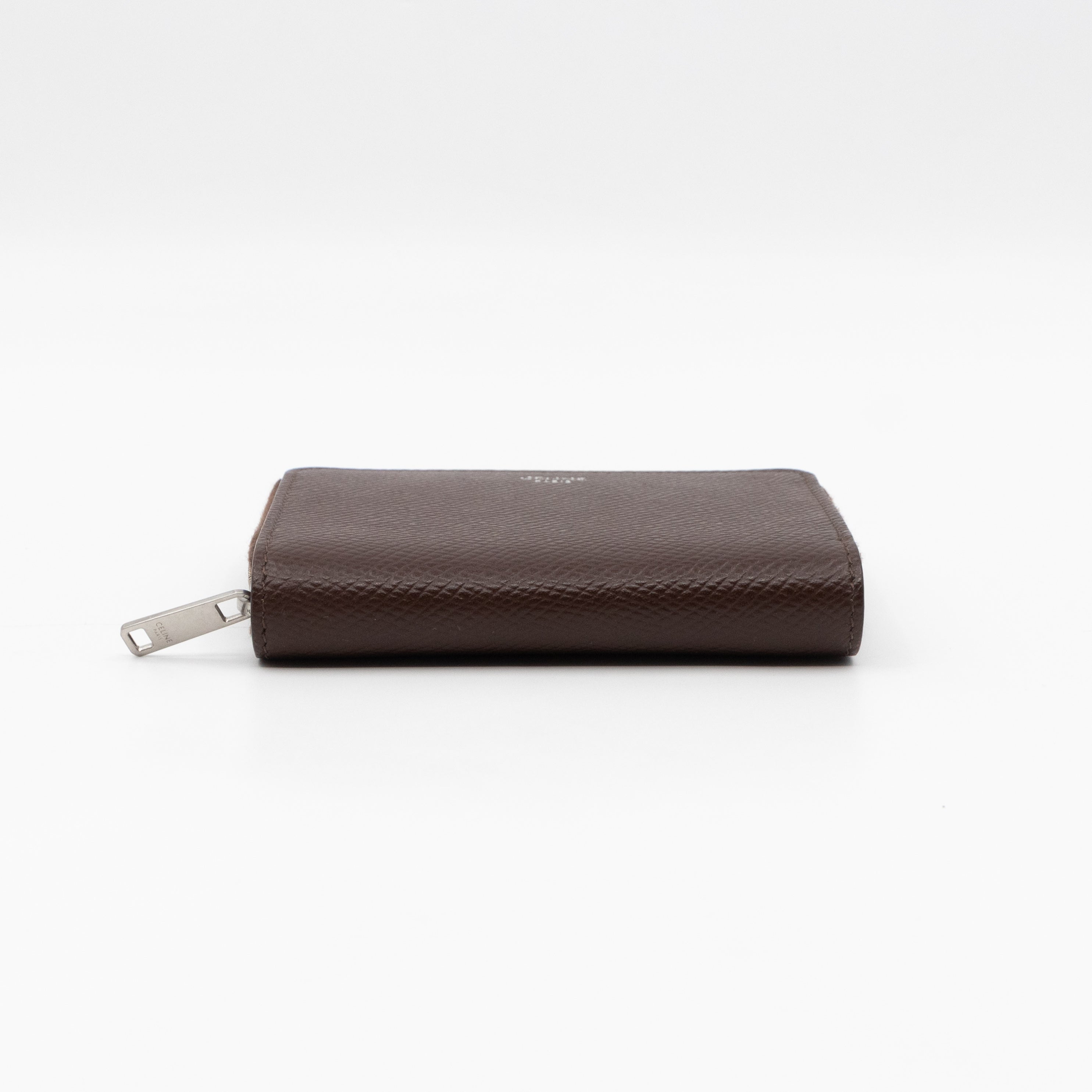 Zip Around Coin Purse Brown Calfskin Leather