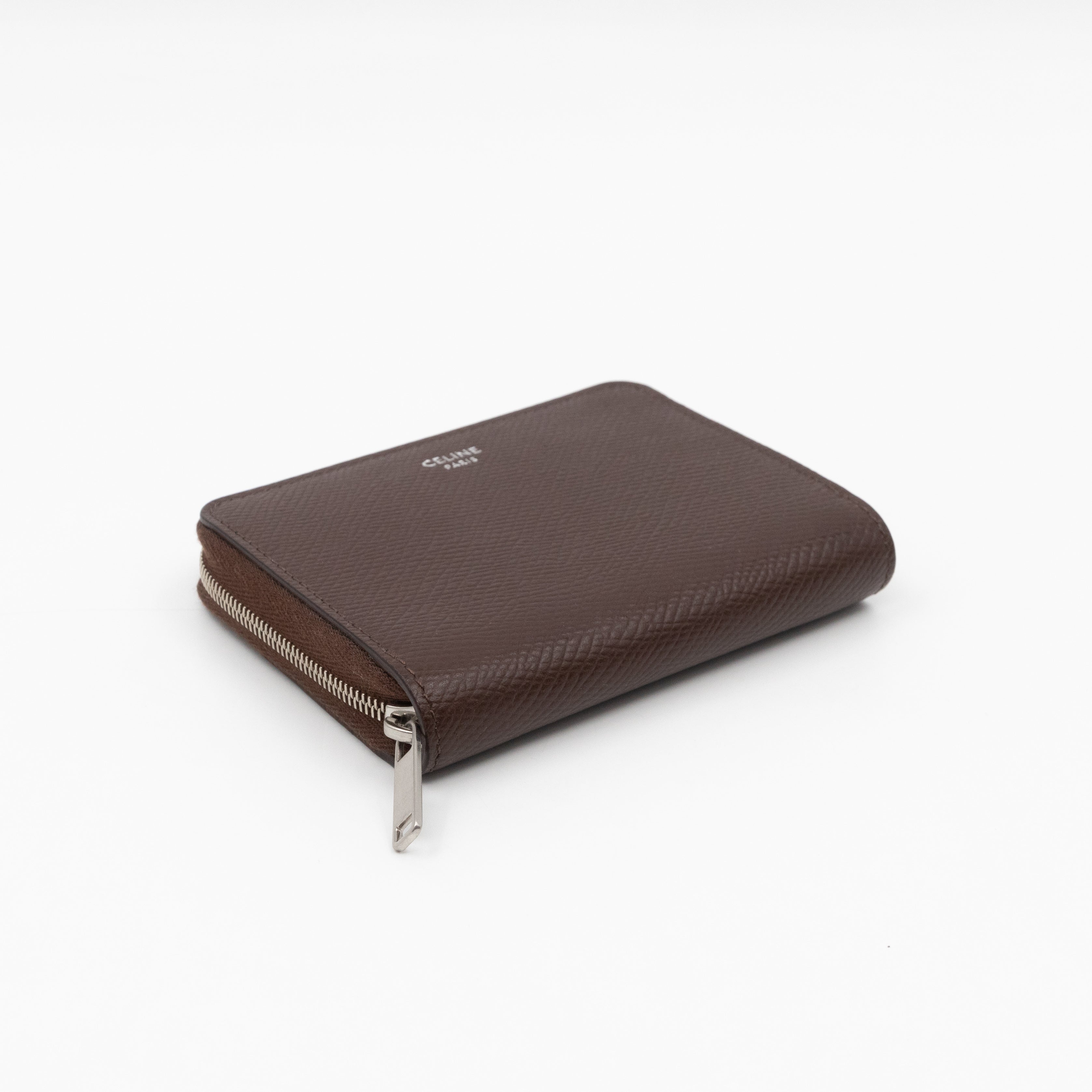 Zip Around Coin Purse Brown Calfskin Leather
