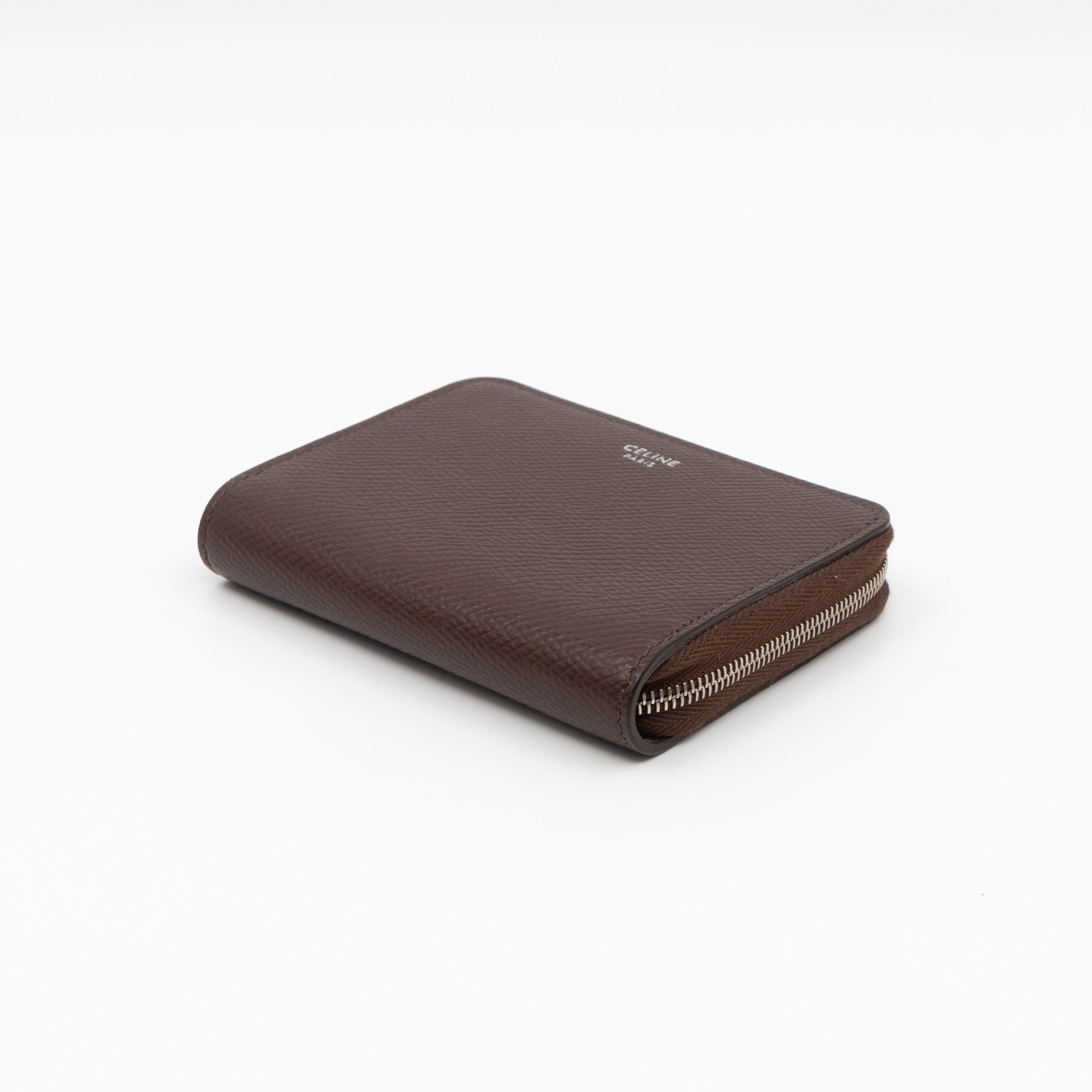 Zip Around Coin Purse Brown Calfskin Leather