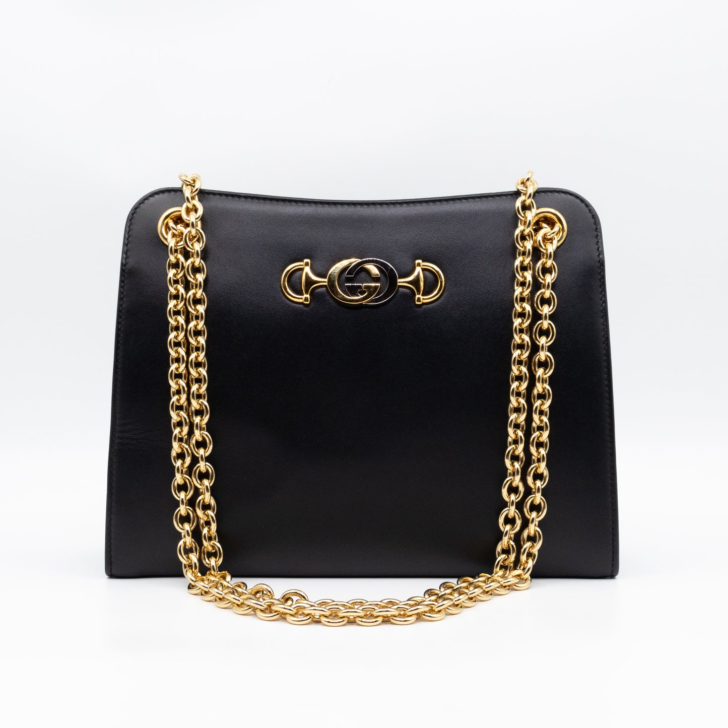 Zumi Chain Shoulder Bag Black Leather