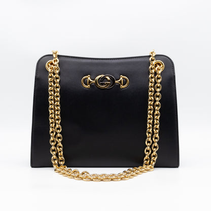 Zumi Chain Shoulder Bag Black Leather