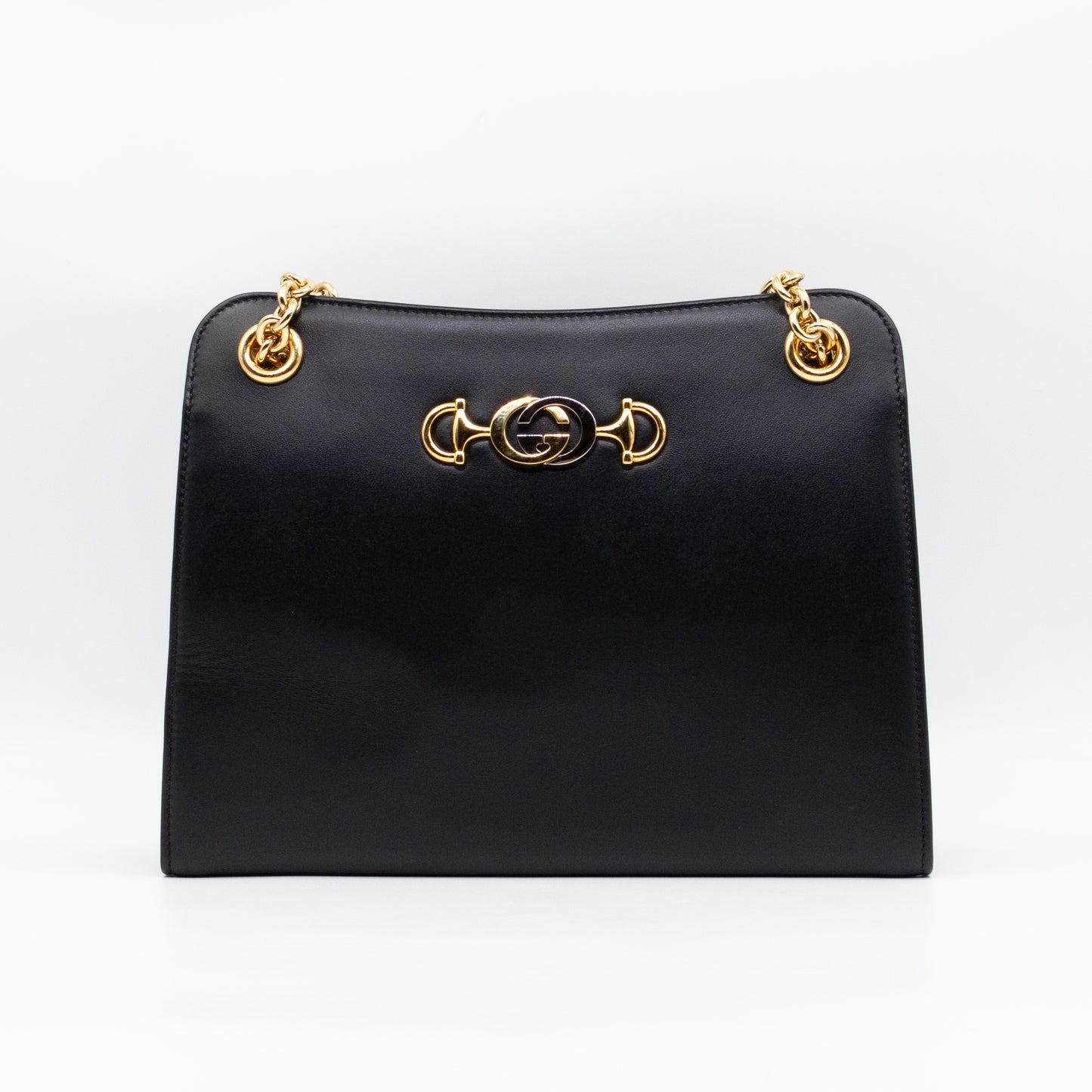 Zumi Chain Shoulder Bag Black Leather