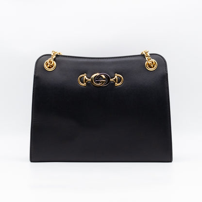 Zumi Chain Shoulder Bag Black Leather