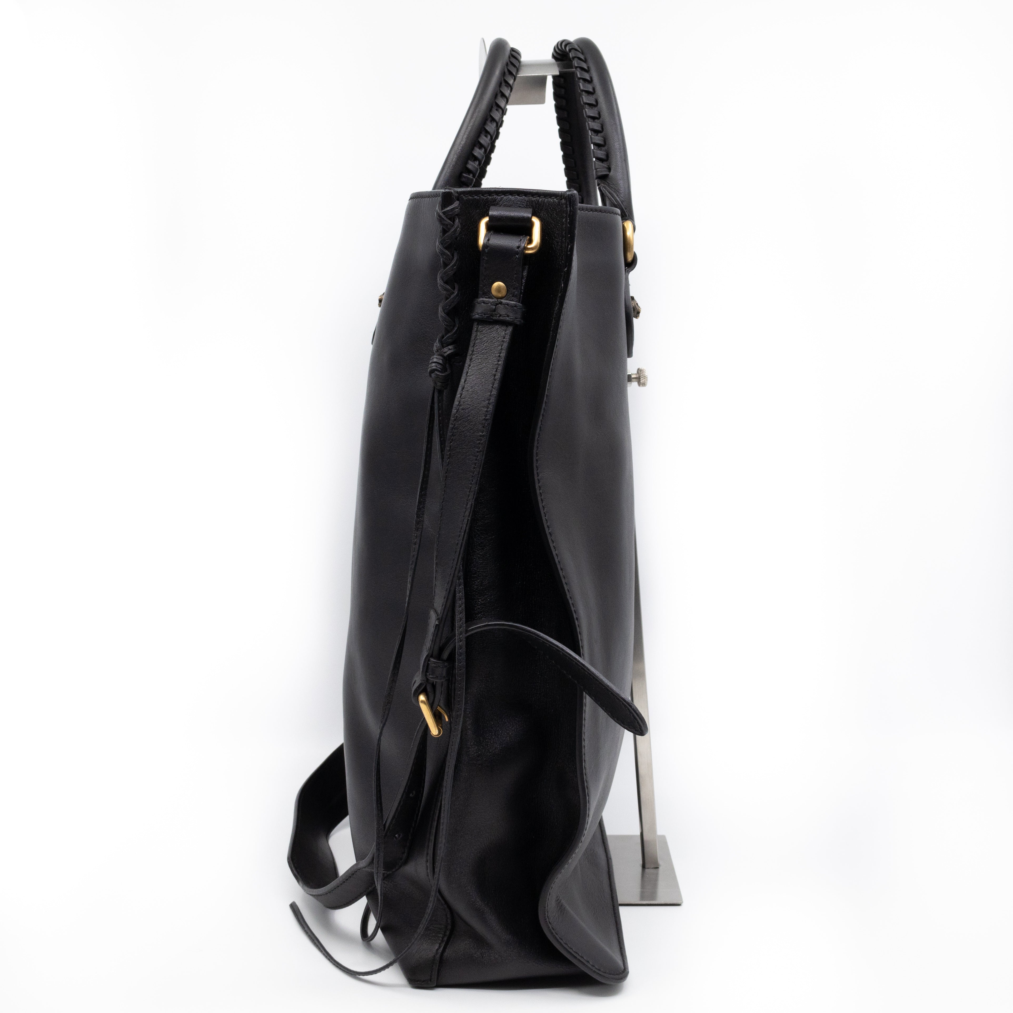 Braided Detail Feline Shopper Bag Black Leather
