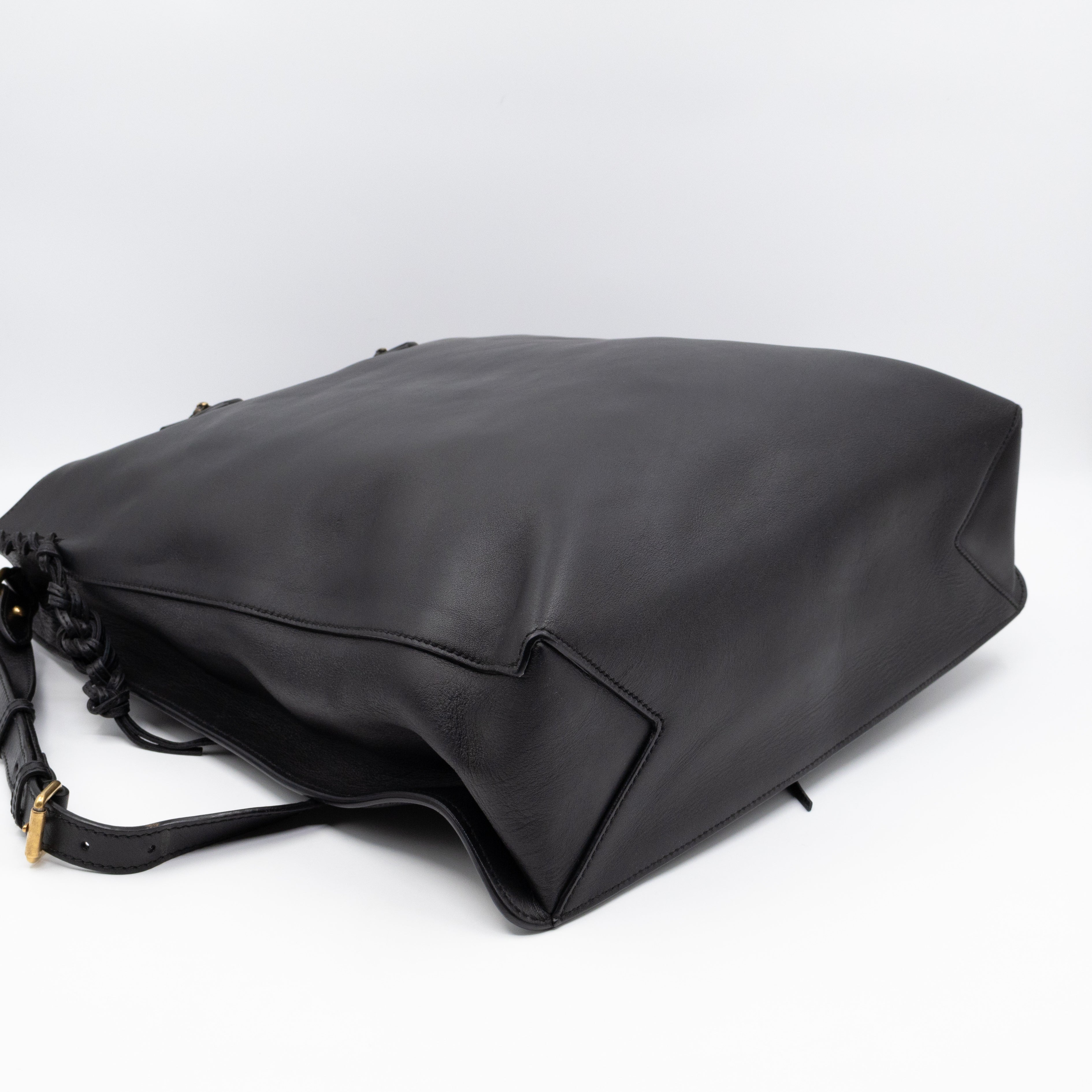 Braided Detail Feline Shopper Bag Black Leather