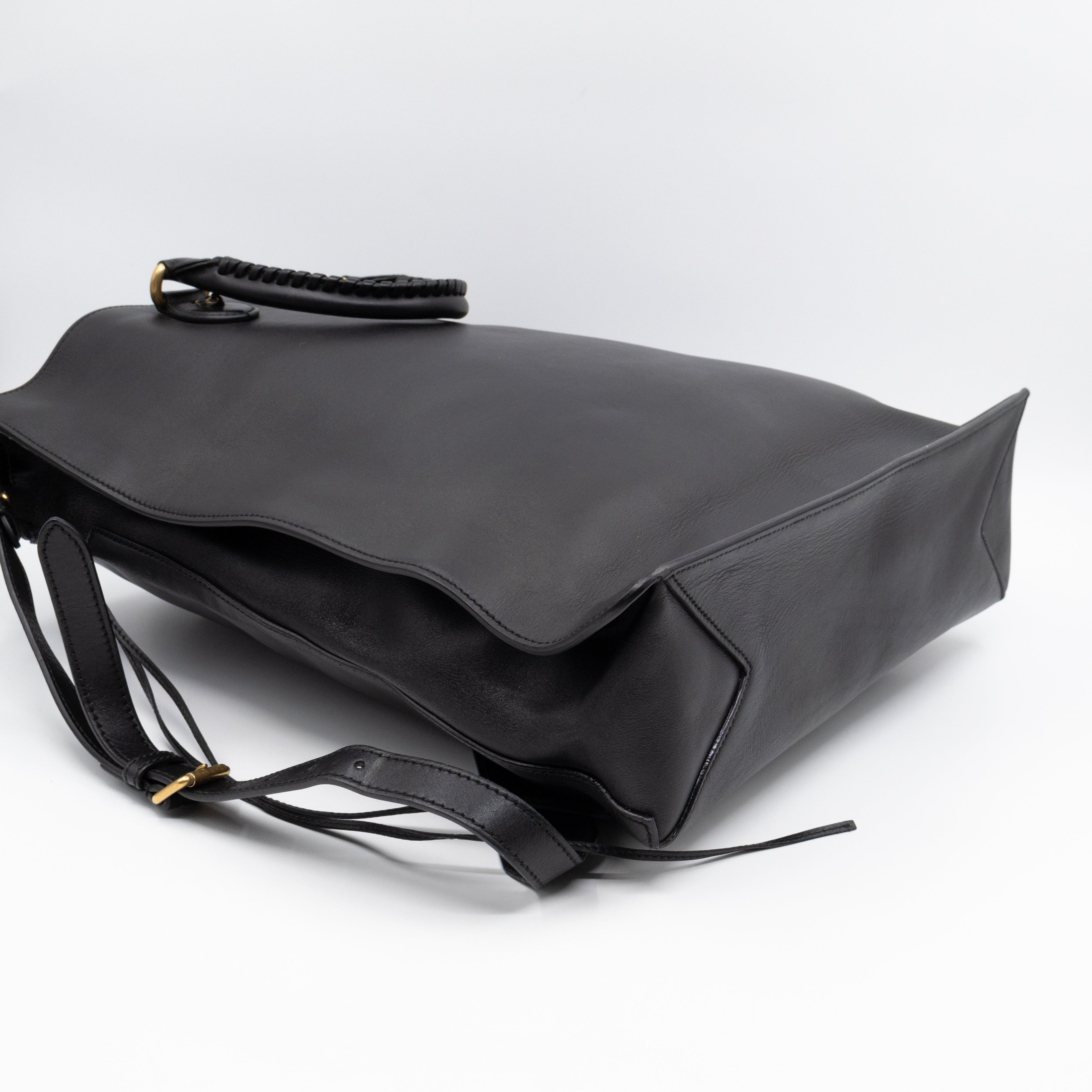 Braided Detail Feline Shopper Bag Black Leather