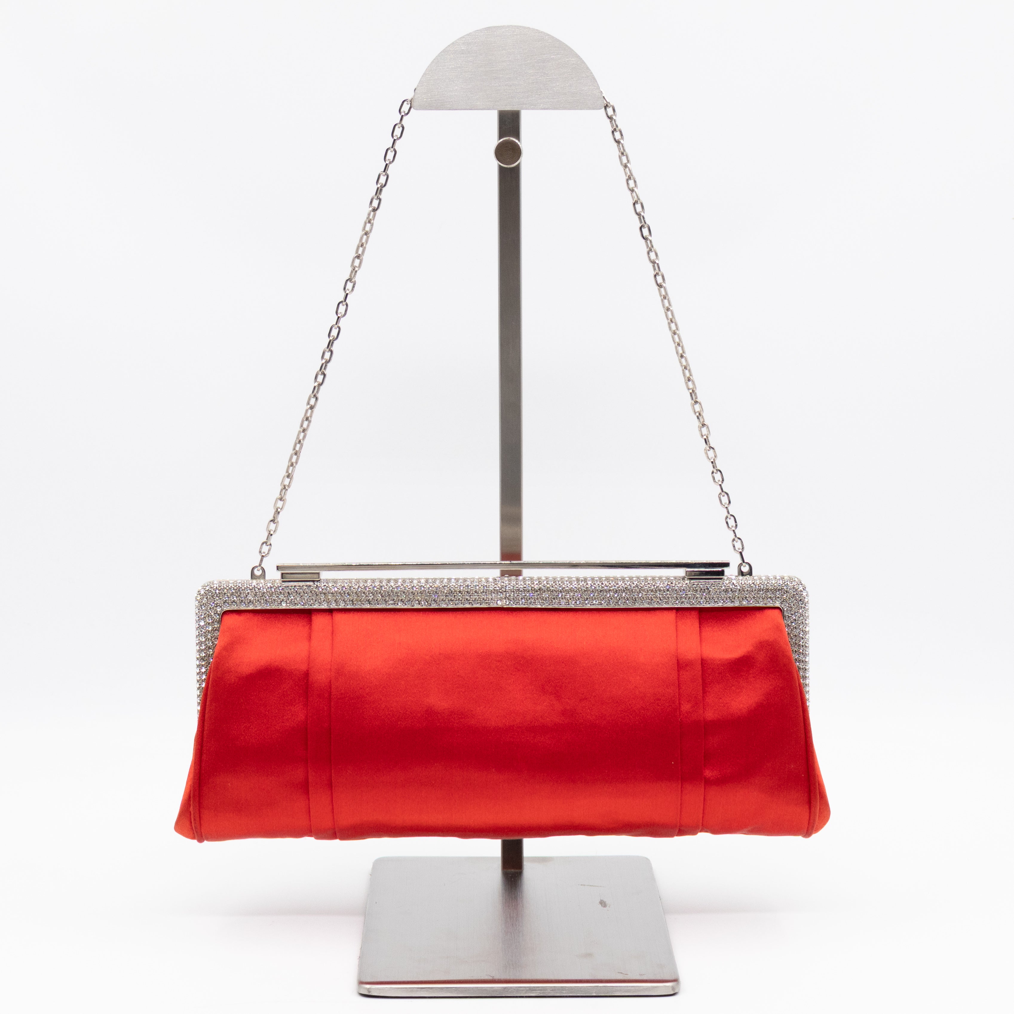 Crystal Satin Evening Clutch Bag Red Satin