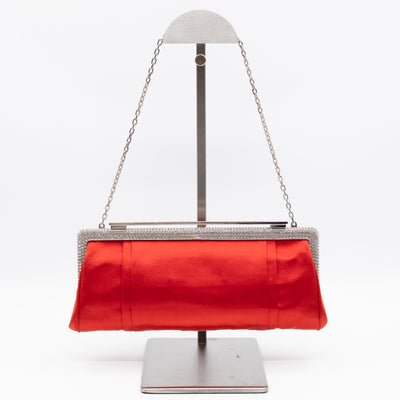 Crystal Satin Evening Clutch Bag Red Satin