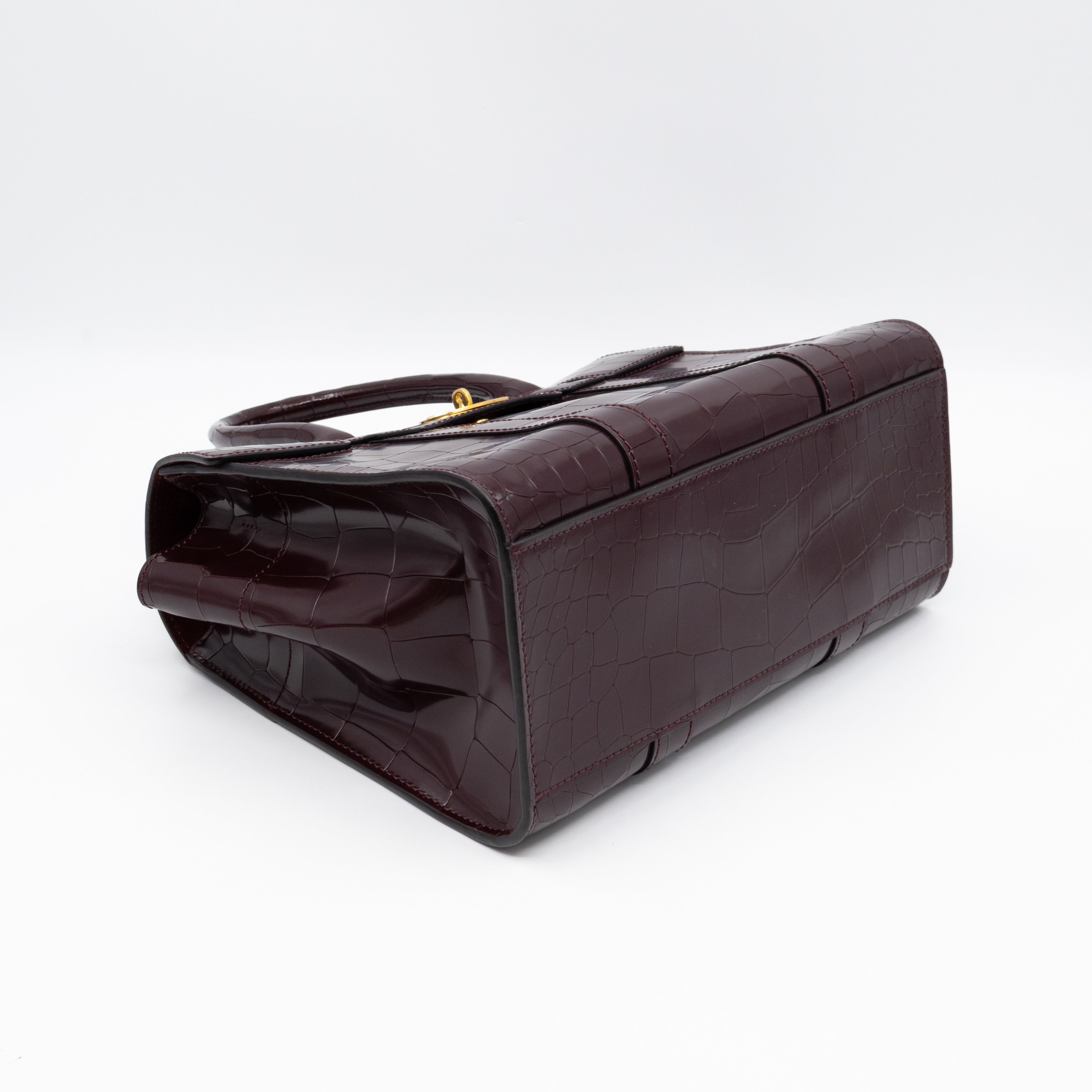 Small Bayswater Oxblood Polished Croc Embossed Leather