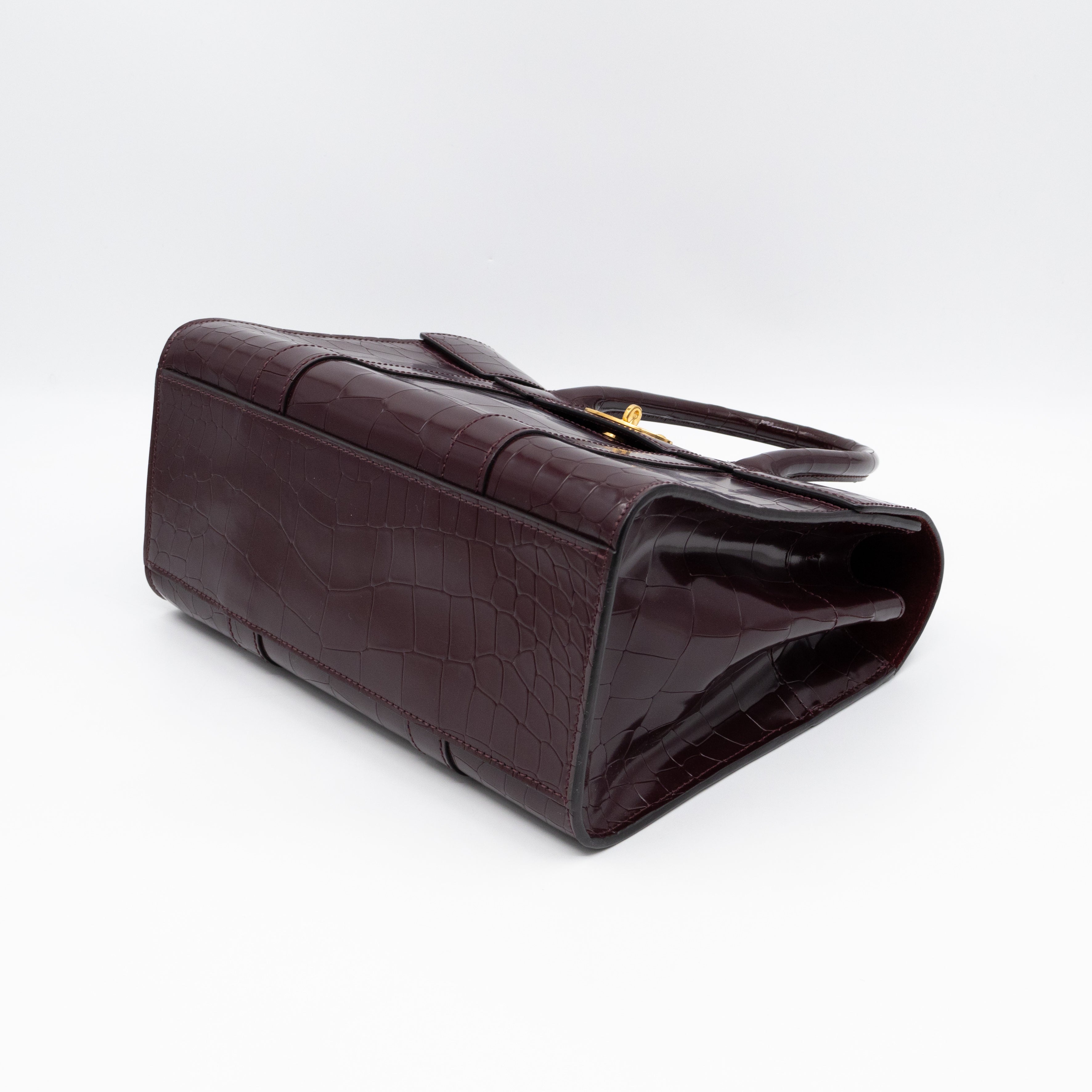 Small Bayswater Oxblood Polished Croc Embossed Leather