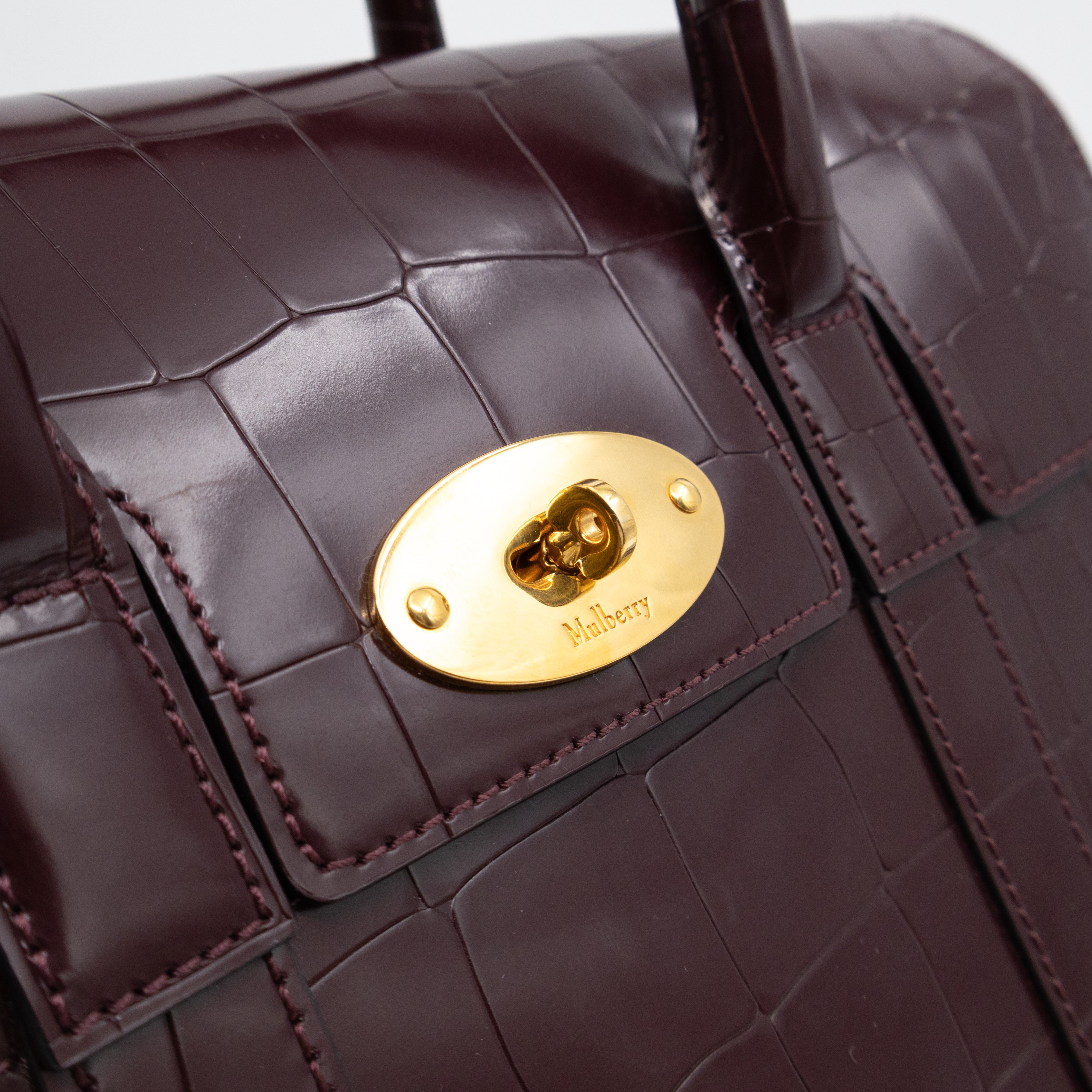 Small Bayswater Oxblood Polished Croc Embossed Leather