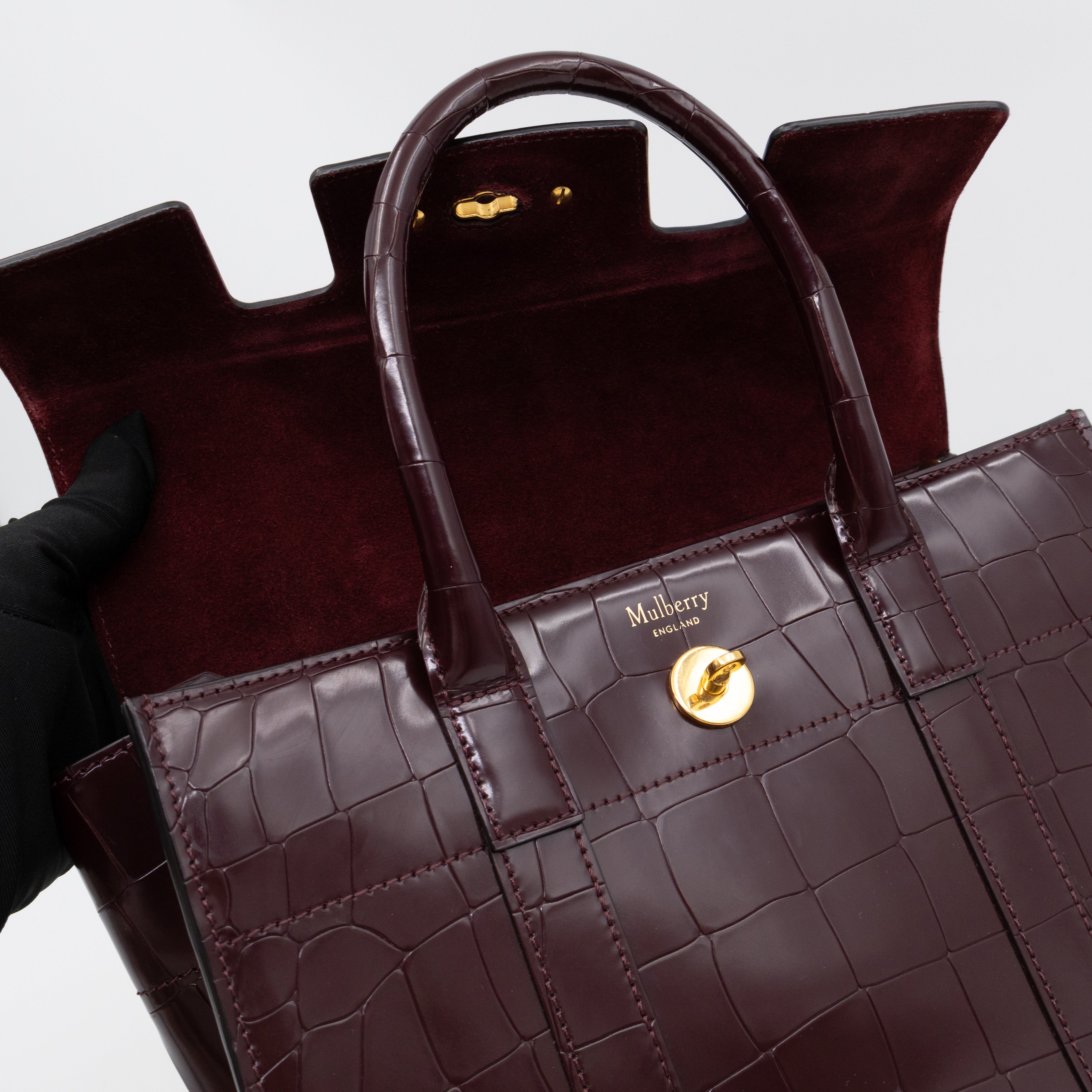 Small Bayswater Oxblood Polished Croc Embossed Leather