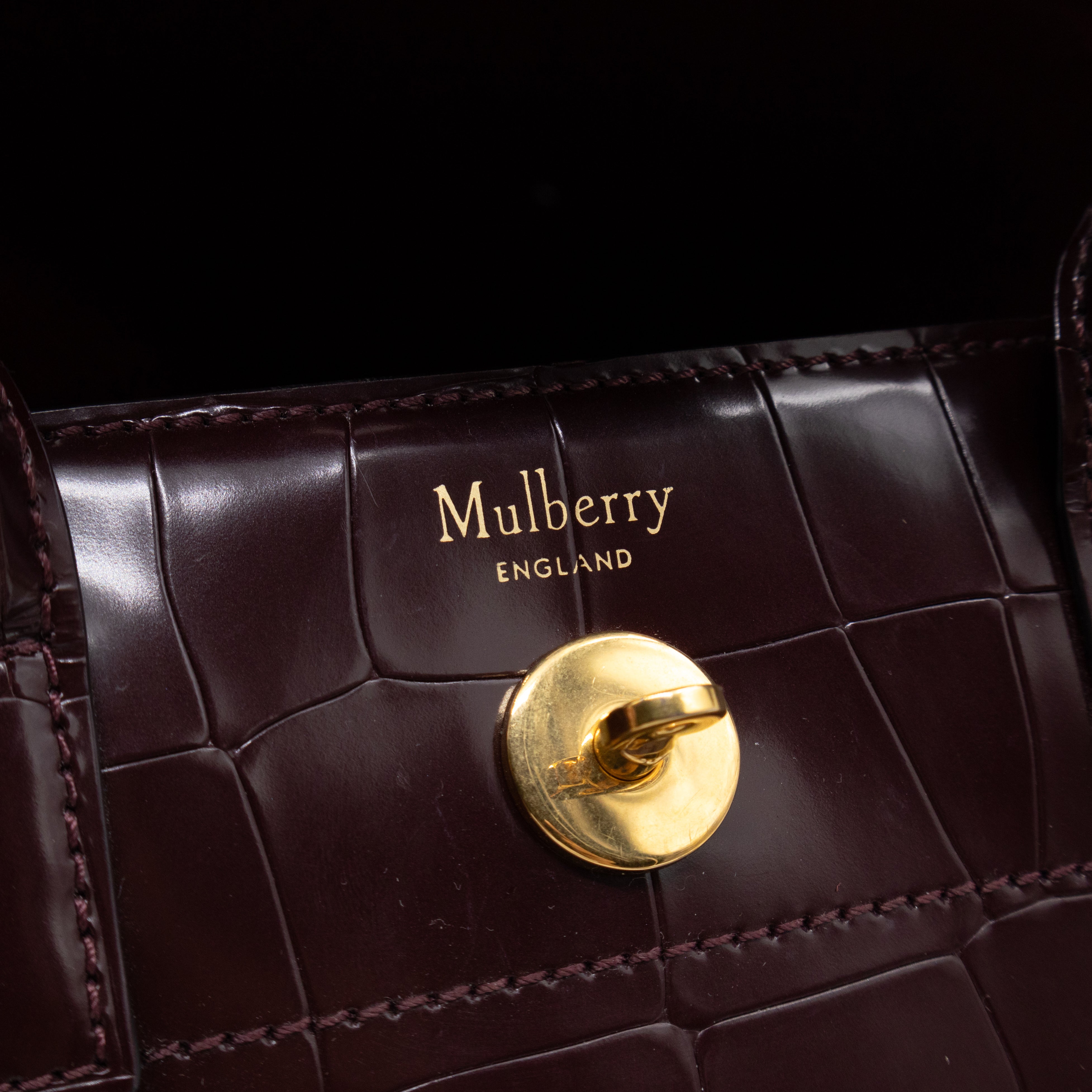 Small Bayswater Oxblood Polished Croc Embossed Leather