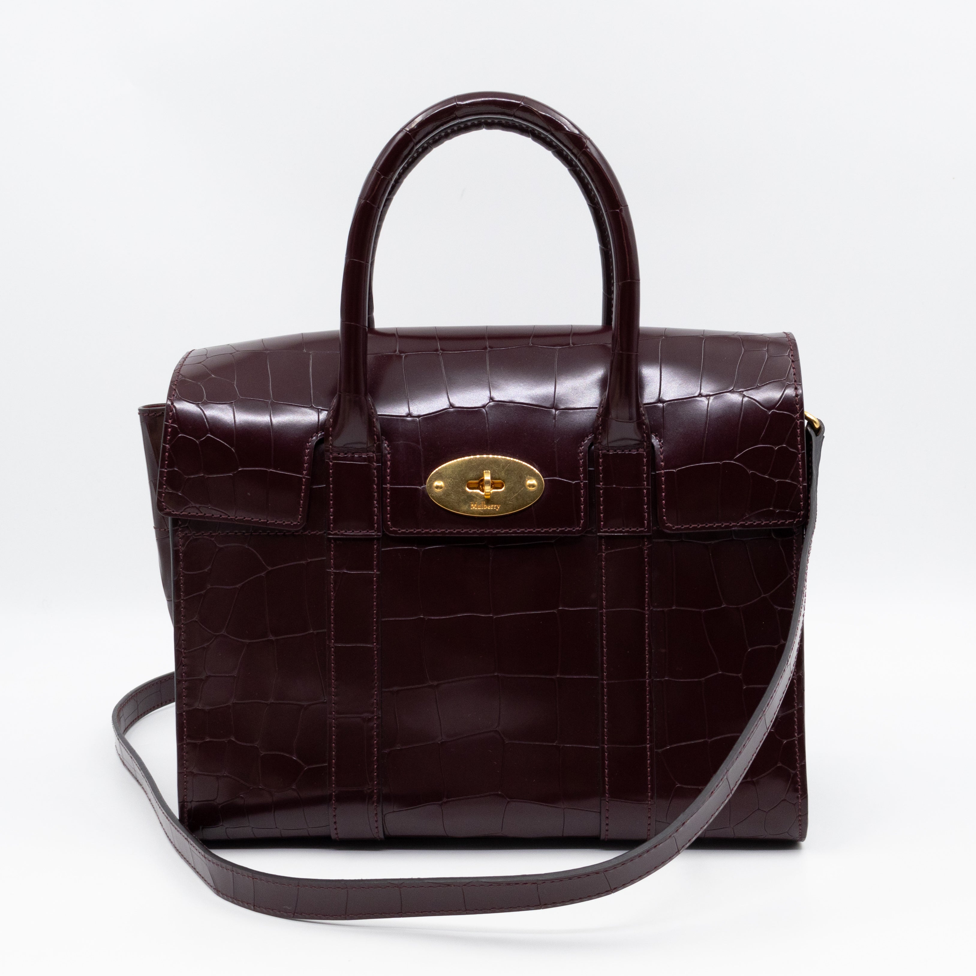 Small Bayswater Oxblood Polished Croc Embossed Leather