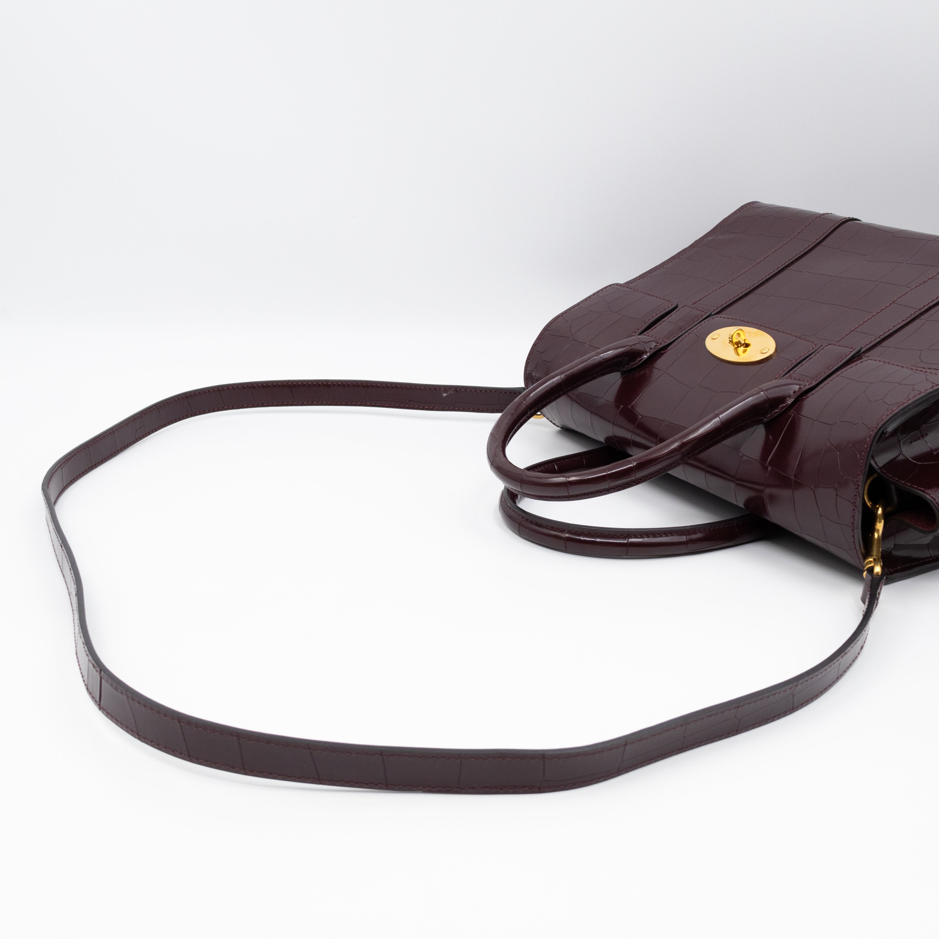 Small Bayswater Oxblood Polished Croc Embossed Leather