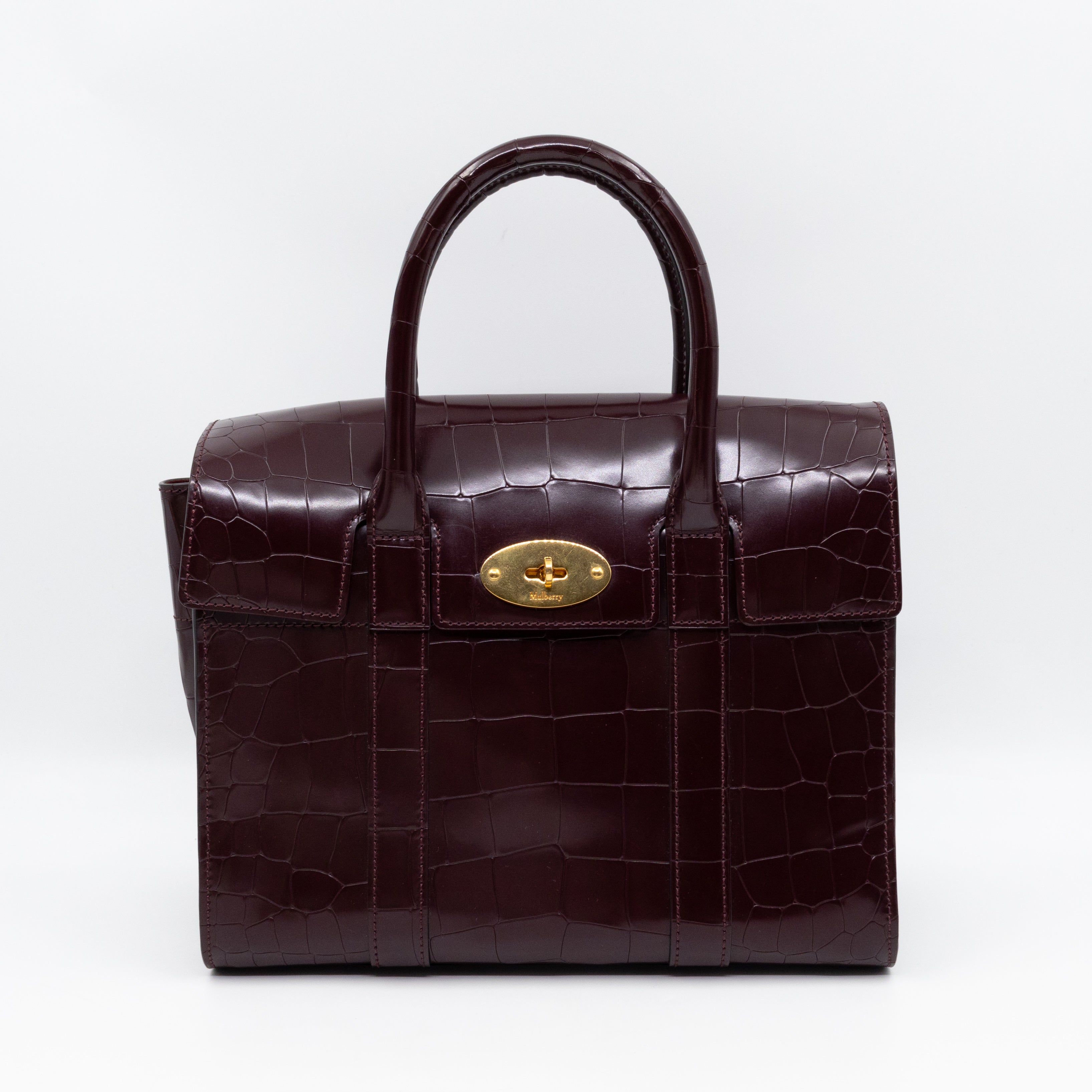 Small Bayswater Oxblood Polished Croc Embossed Leather