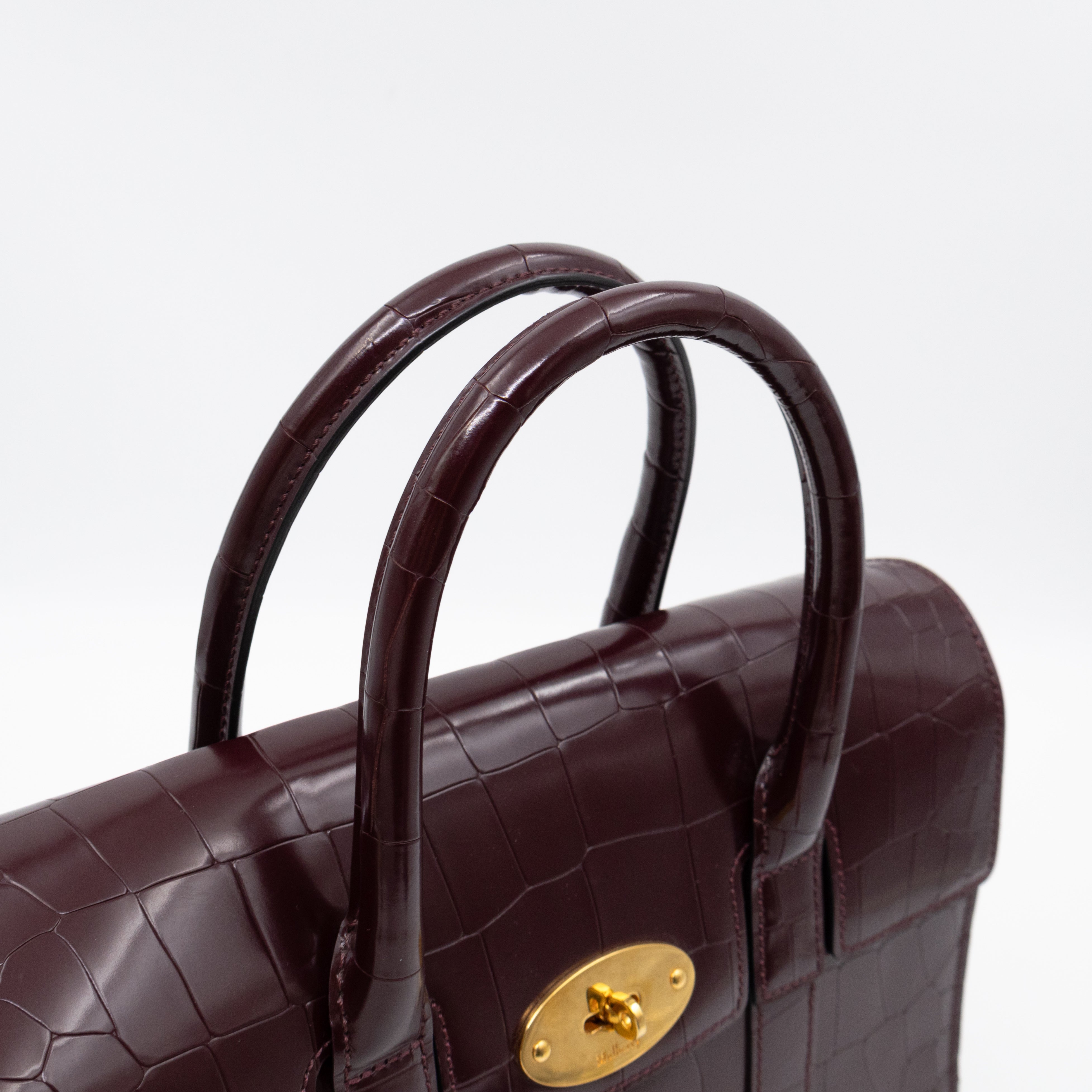 Small Bayswater Oxblood Polished Croc Embossed Leather