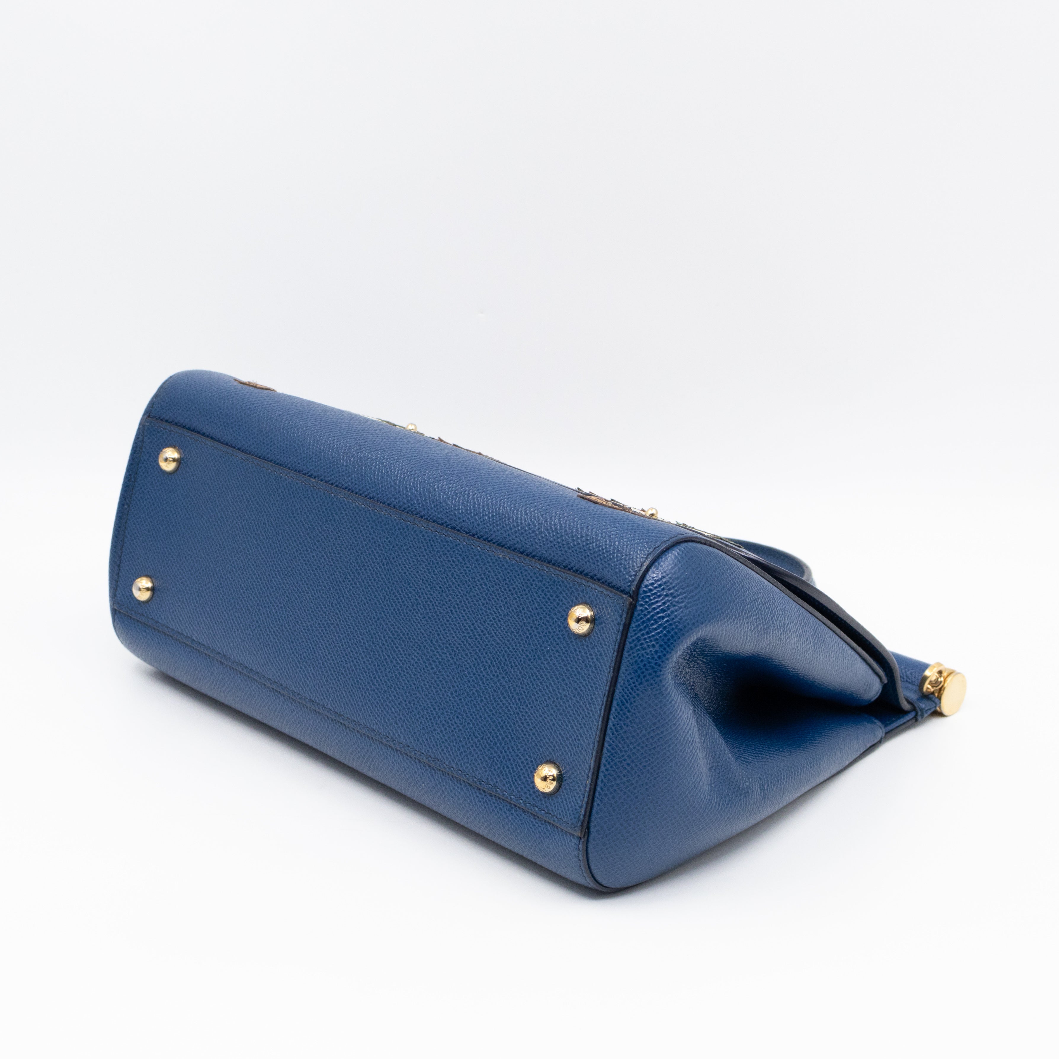 Sicily Medium Drummer Print Blue Leather