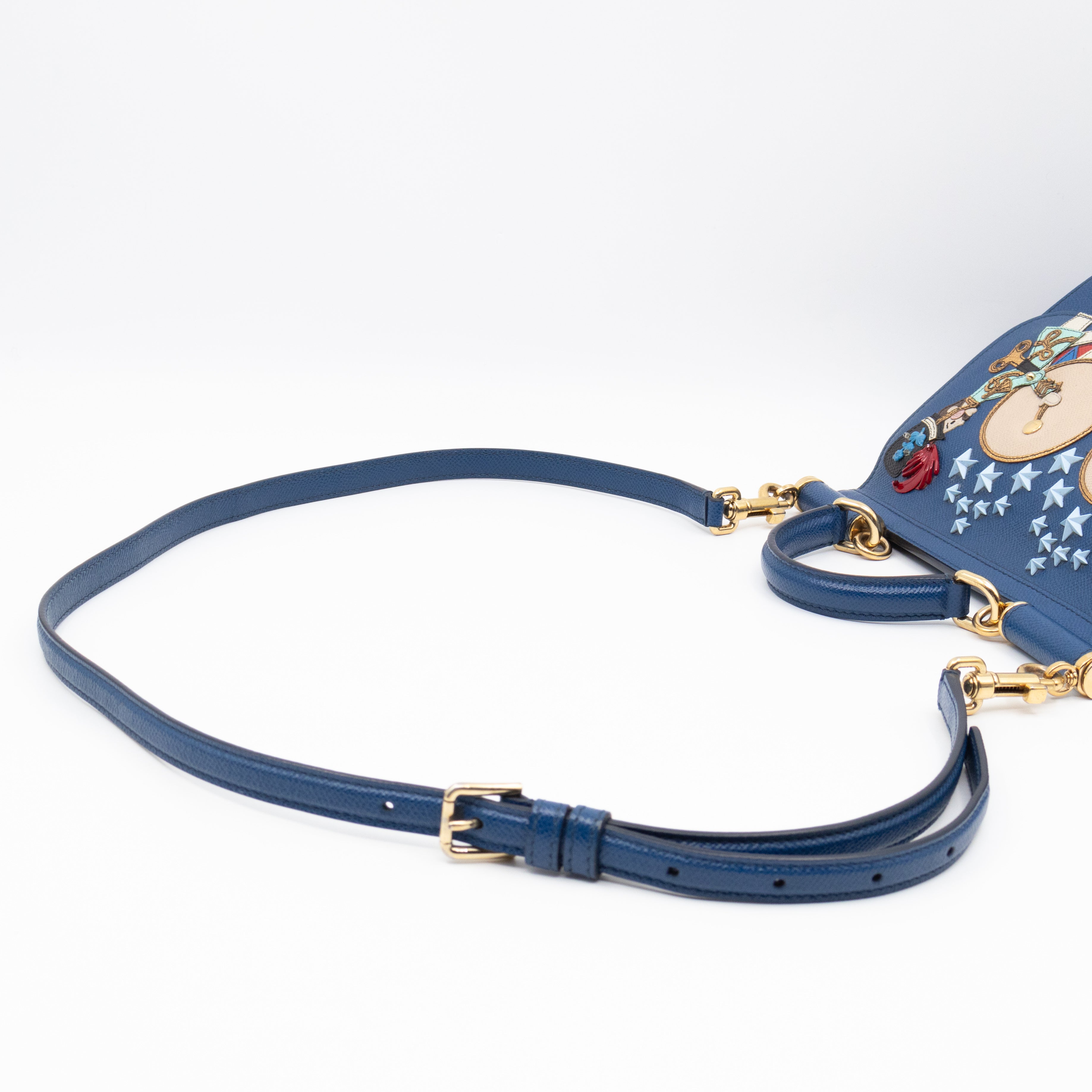Sicily Medium Drummer Print Blue Leather