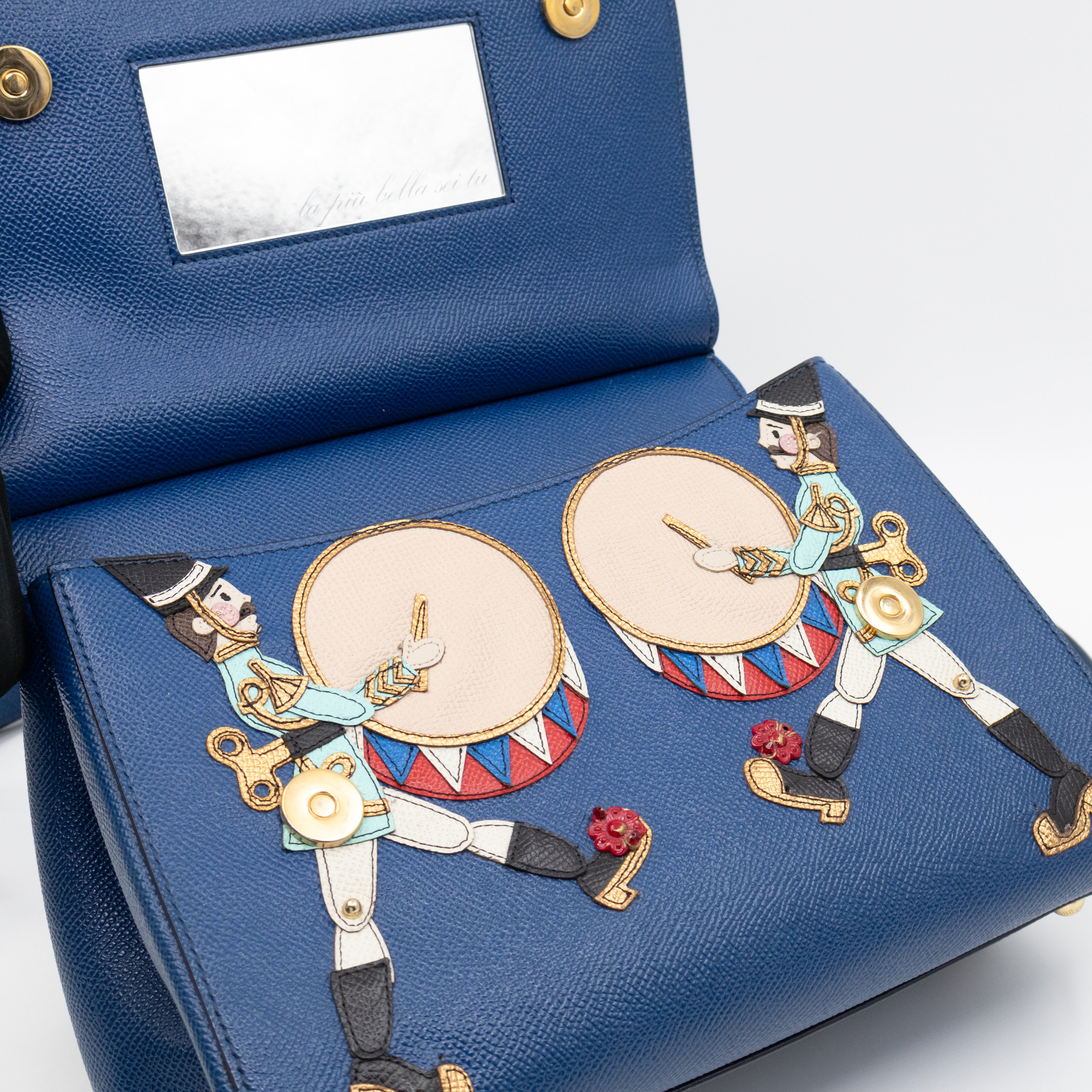 Sicily Medium Drummer Print Blue Leather