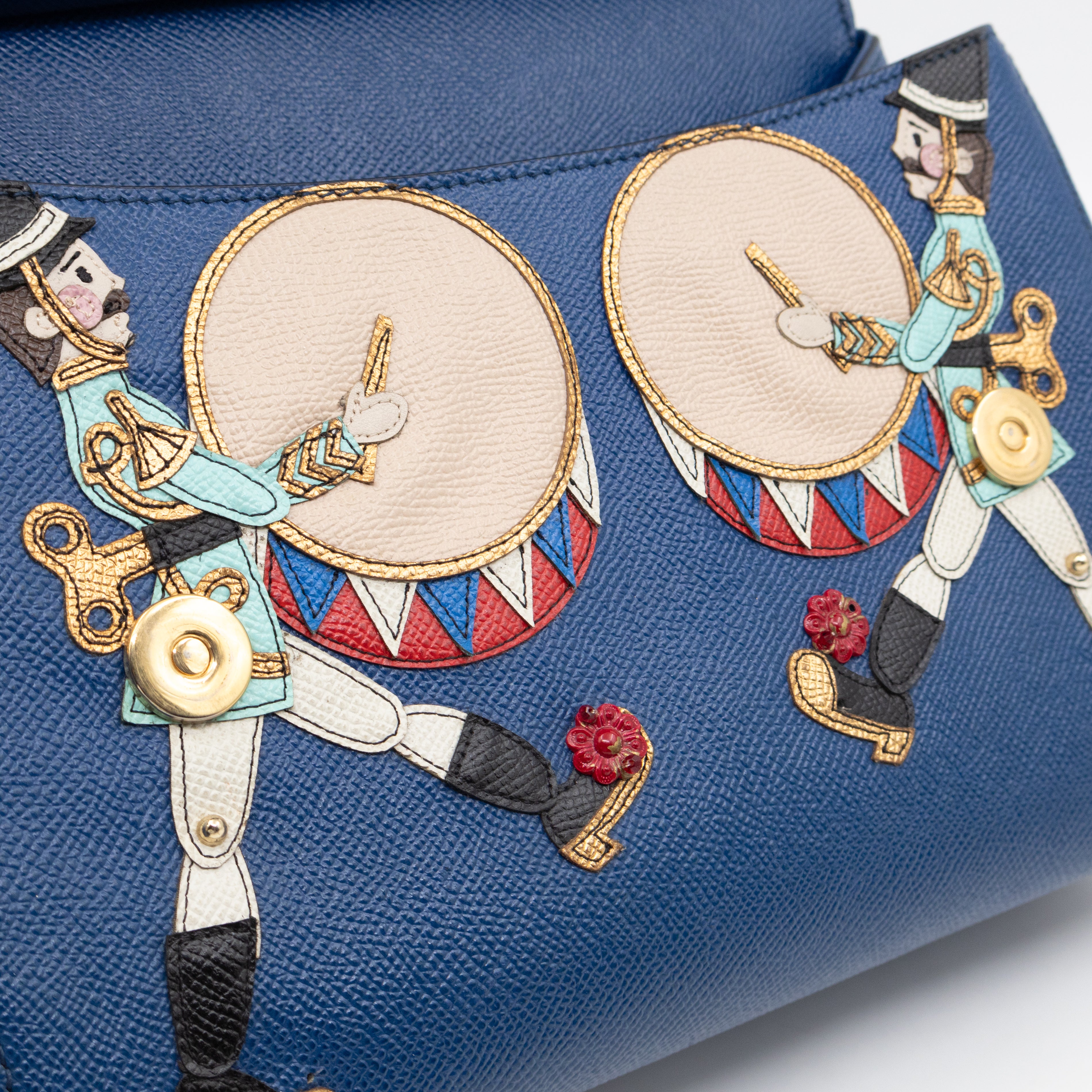 Sicily Medium Drummer Print Blue Leather