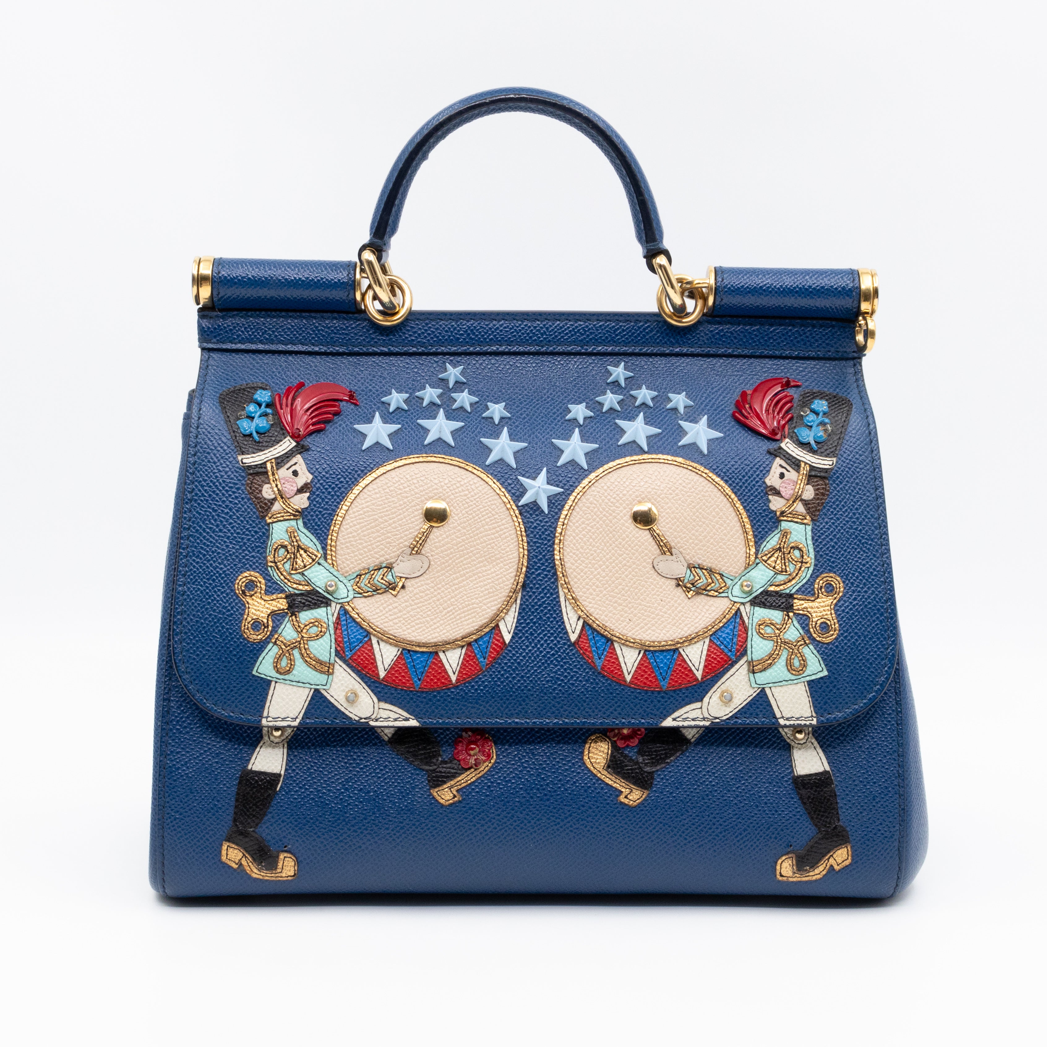 Sicily Medium Drummer Print Blue Leather