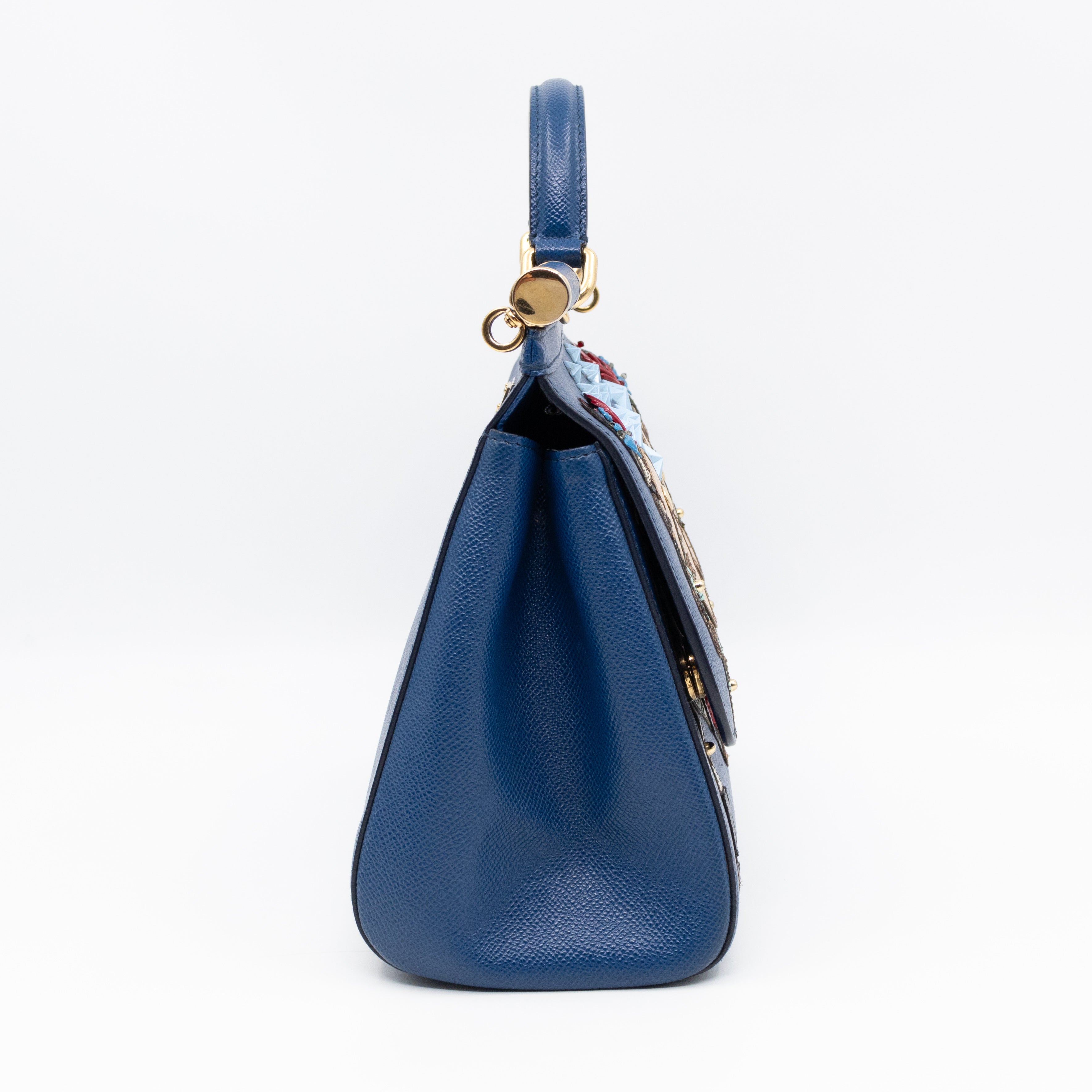 Sicily Medium Drummer Print Blue Leather