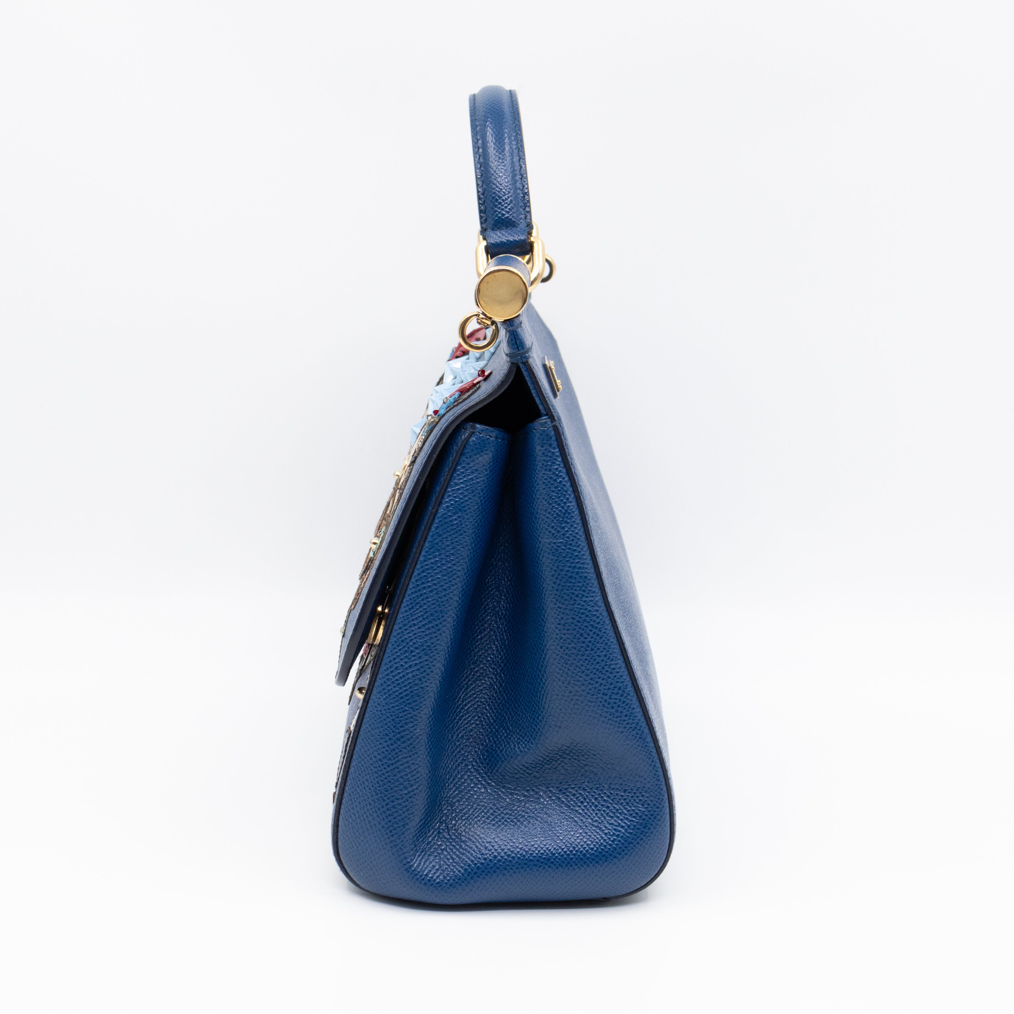Sicily Medium Drummer Print Blue Leather