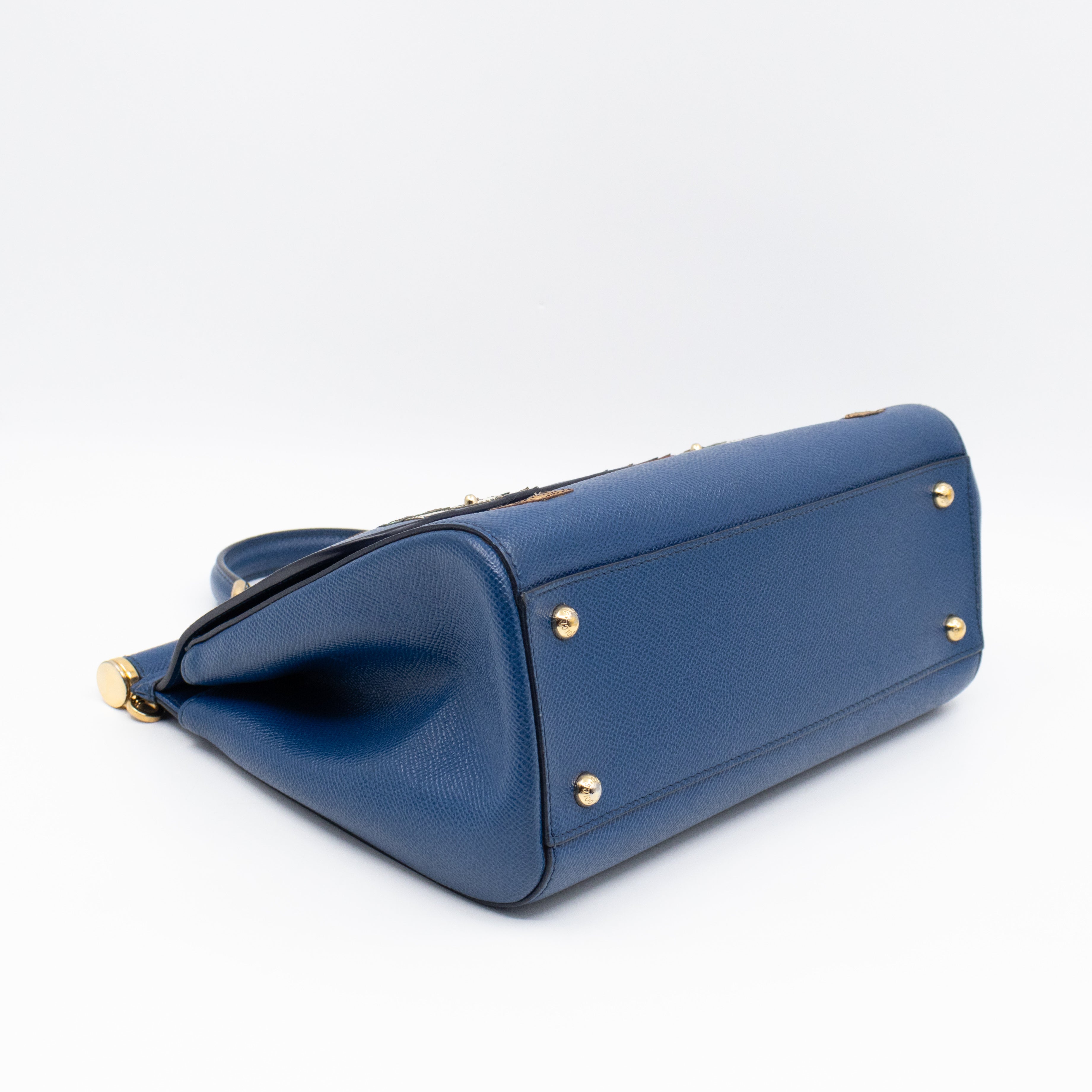 Sicily Medium Drummer Print Blue Leather