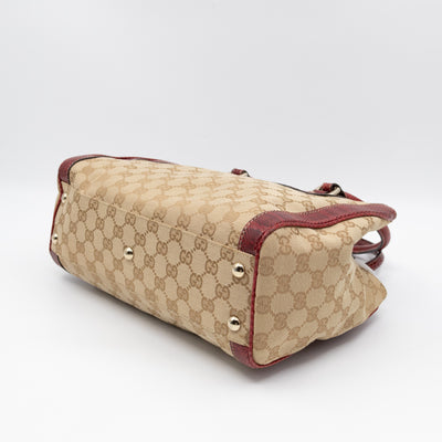 Trophy Small Tote Bag Beige GG Canvas Red Python Leather