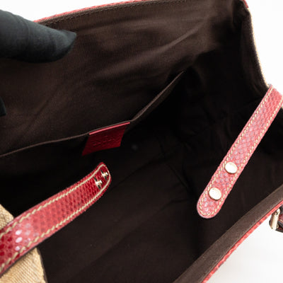 Trophy Small Tote Bag Beige GG Canvas Red Python Leather