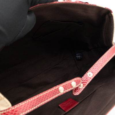 Trophy Small Tote Bag Beige GG Canvas Red Python Leather