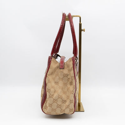 Trophy Small Tote Bag Beige GG Canvas Red Python Leather