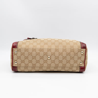 Trophy Small Tote Bag Beige GG Canvas Red Python Leather