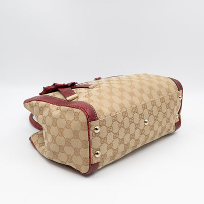 Trophy Small Tote Bag Beige GG Canvas Red Python Leather