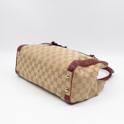 Trophy Small Tote Bag Beige GG Canvas Red Python Leather