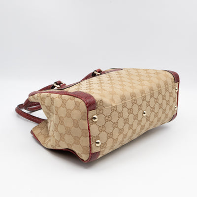 Trophy Small Tote Bag Beige GG Canvas Red Python Leather