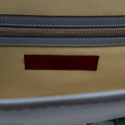 Large Rockstud Glam Lock Top Handle Bag Blue Leather