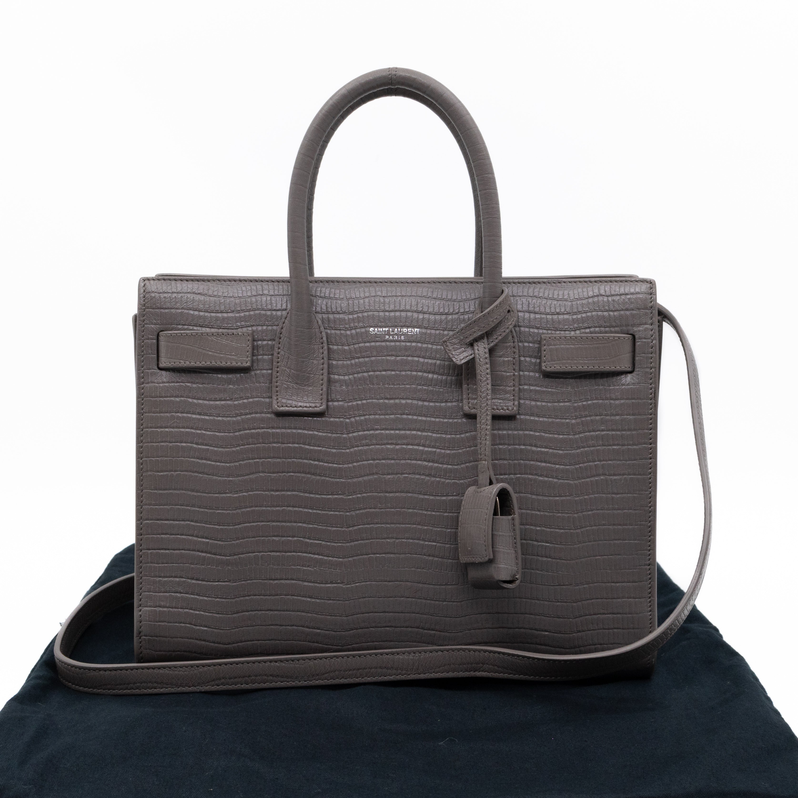 Sac de Jour Baby Gray Lizard Embossed Leather