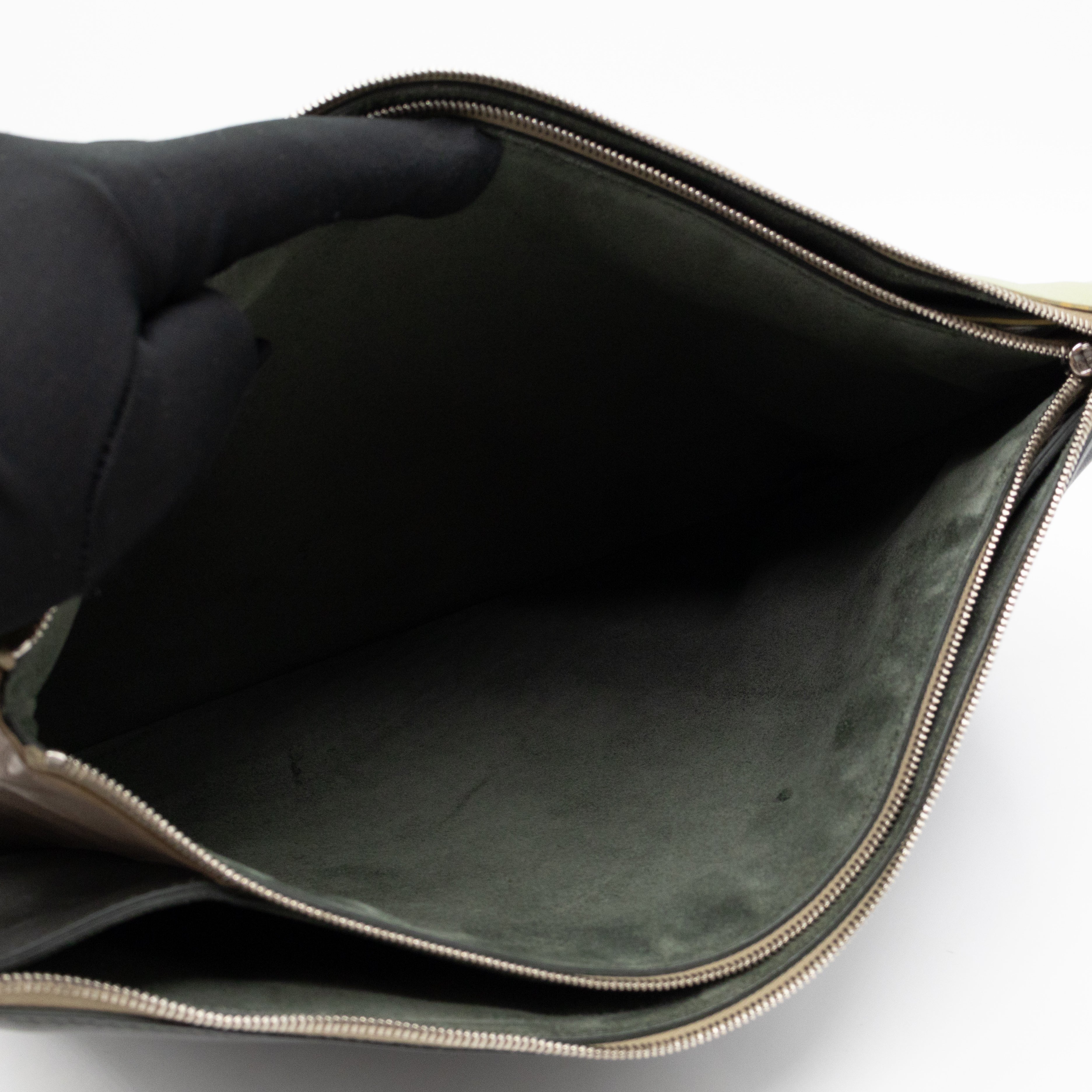Soft Trio Zipped Bag Dark Green Leather