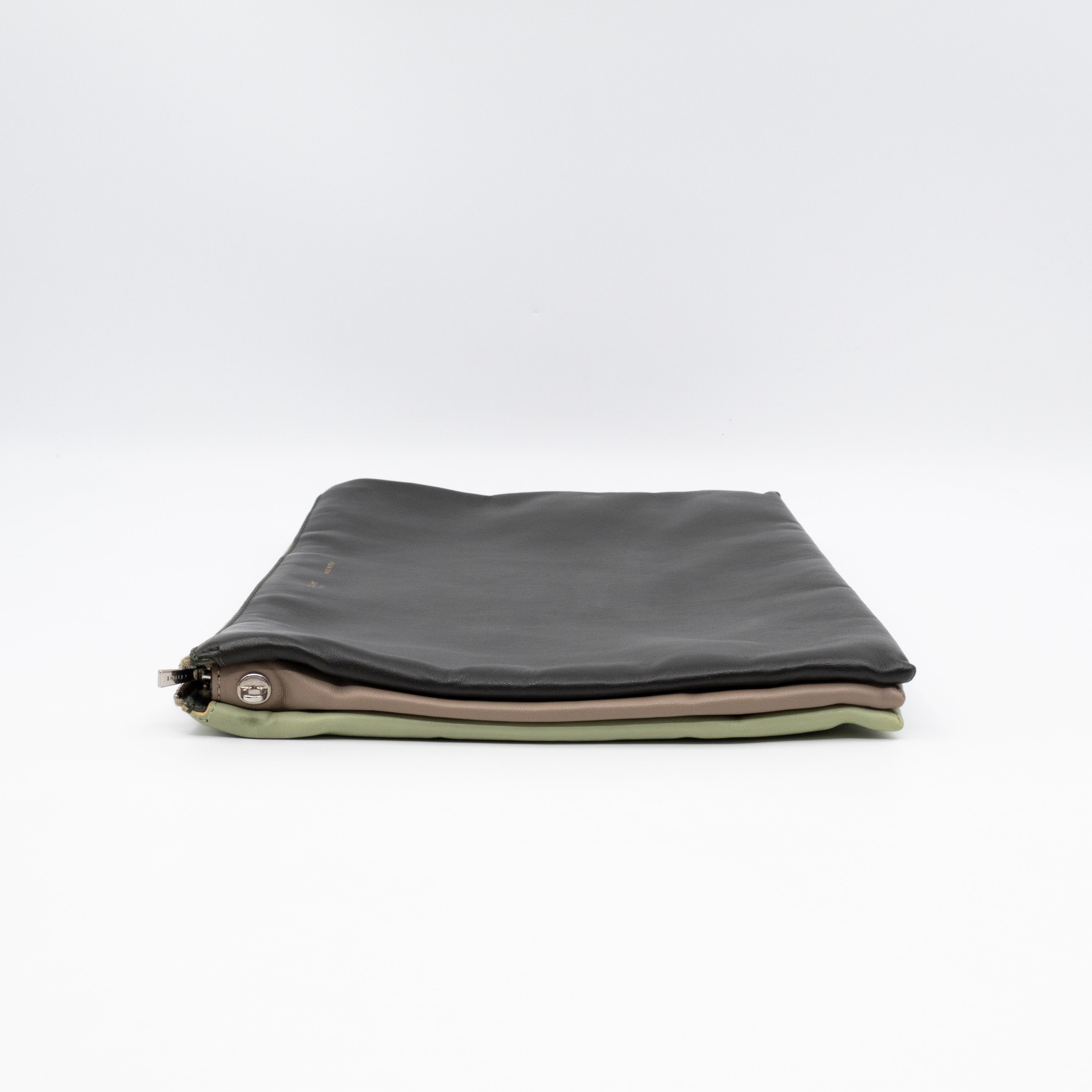 Soft Trio Zipped Bag Dark Green Leather