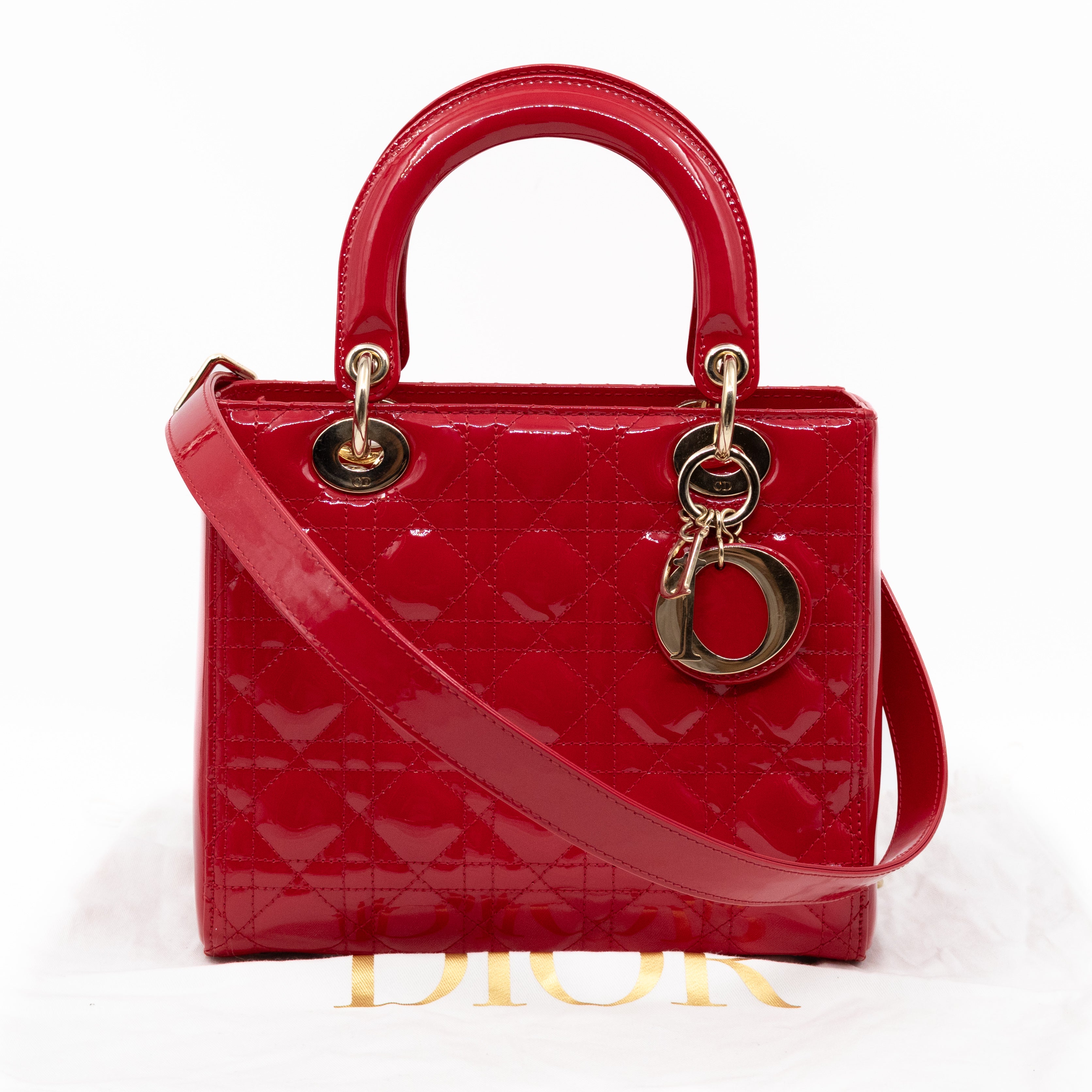 Lady Dior Medium Red Patent Leather