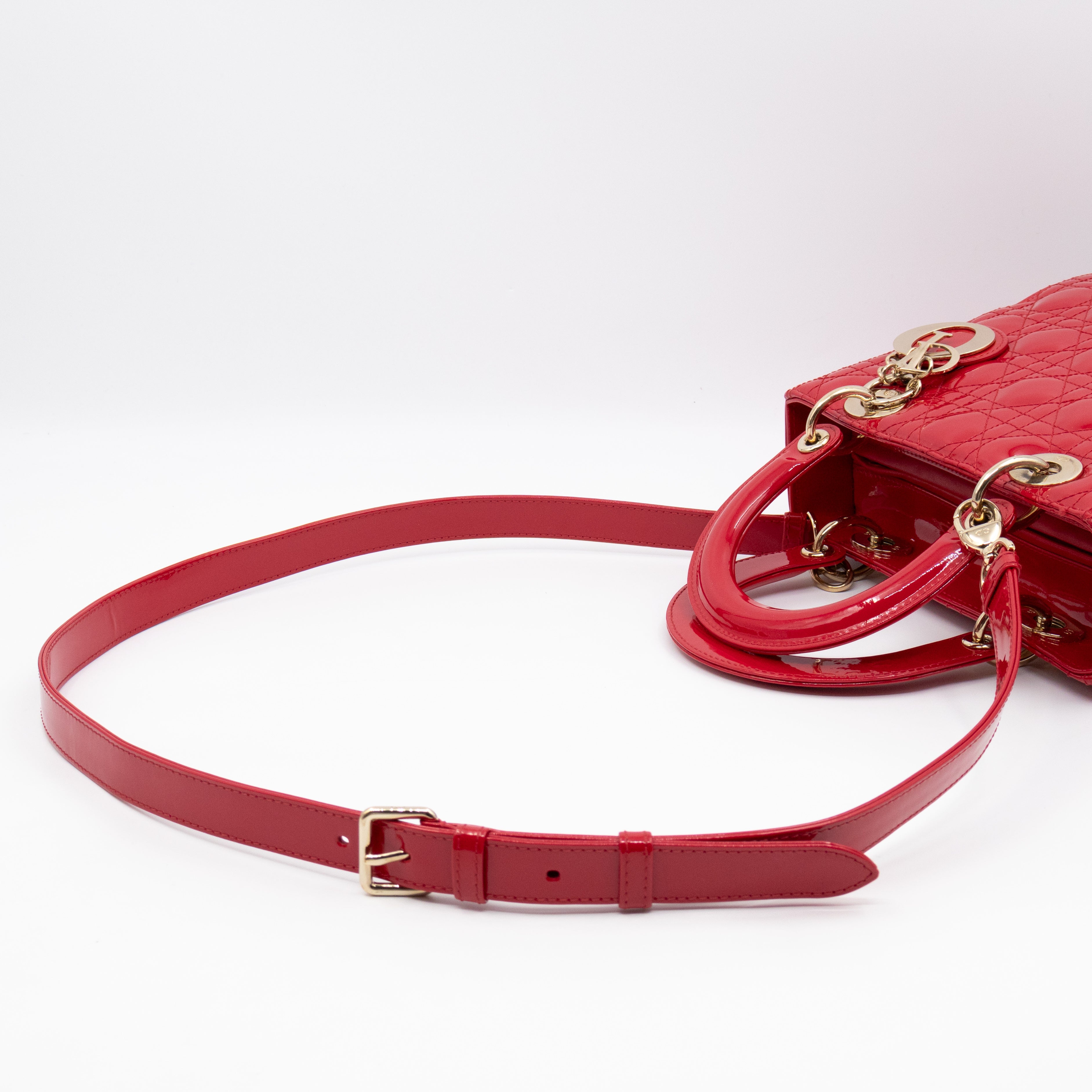Lady Dior Medium Red Patent Leather