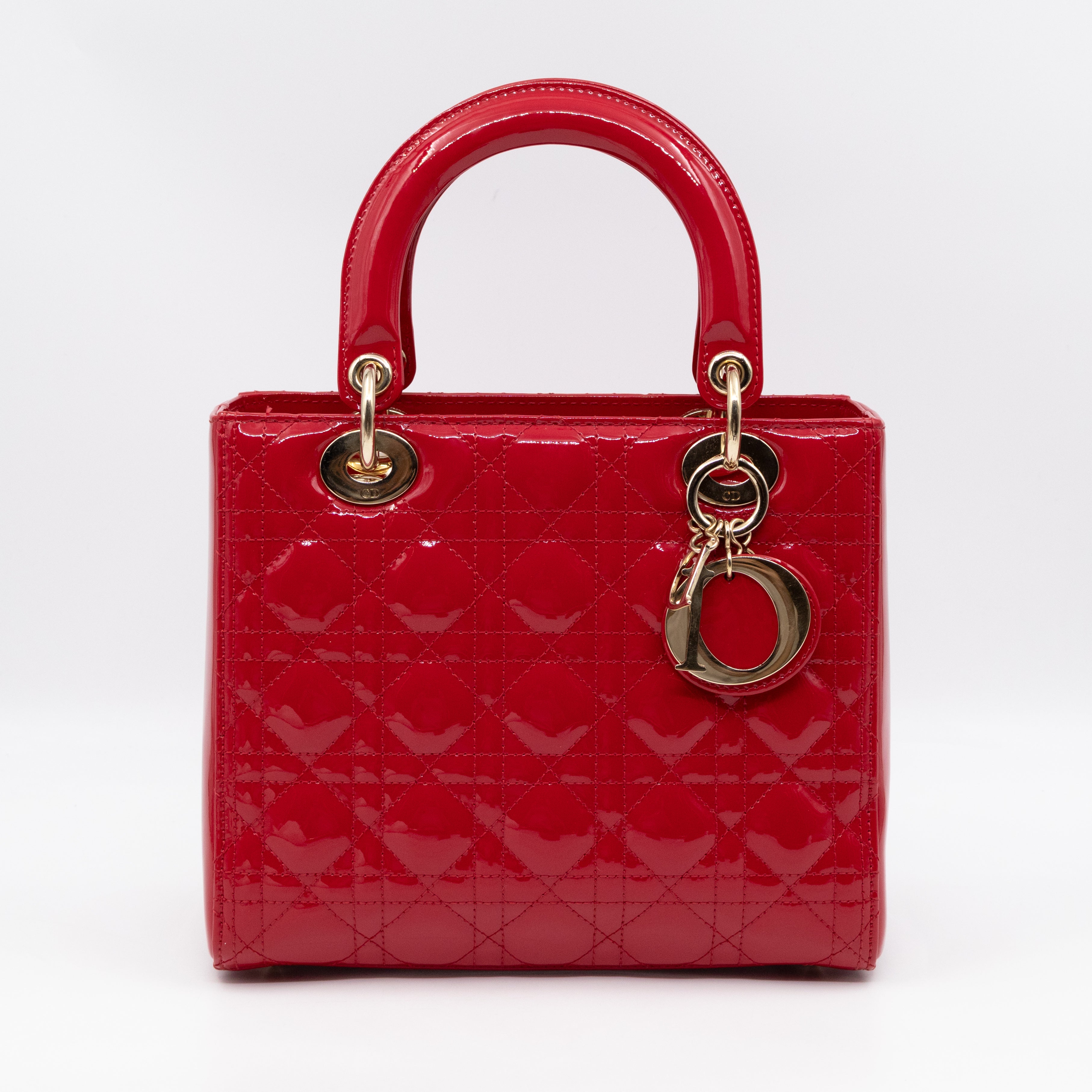 Lady Dior Medium Red Patent Leather
