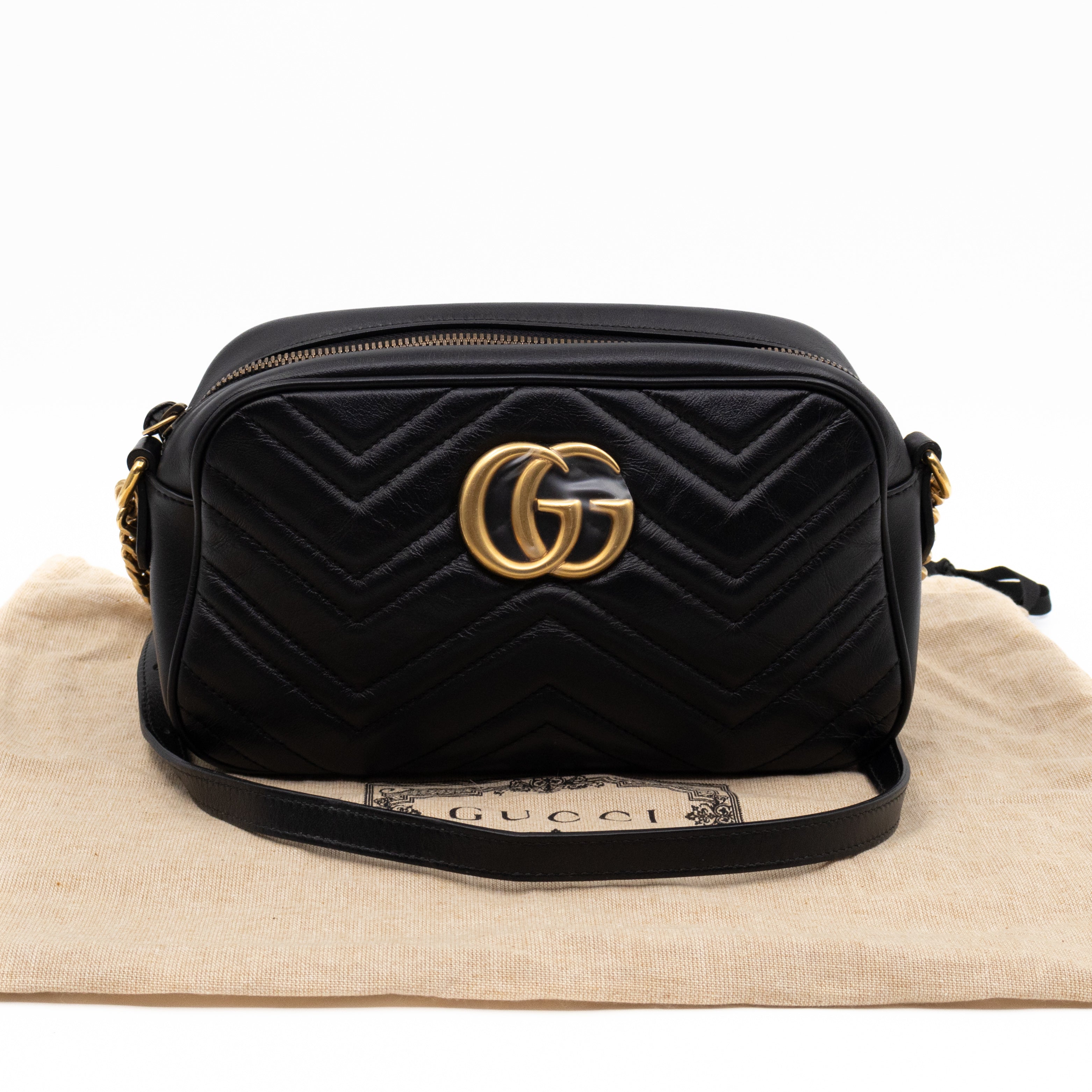 GG Marmont Small Matelasse Black Leather