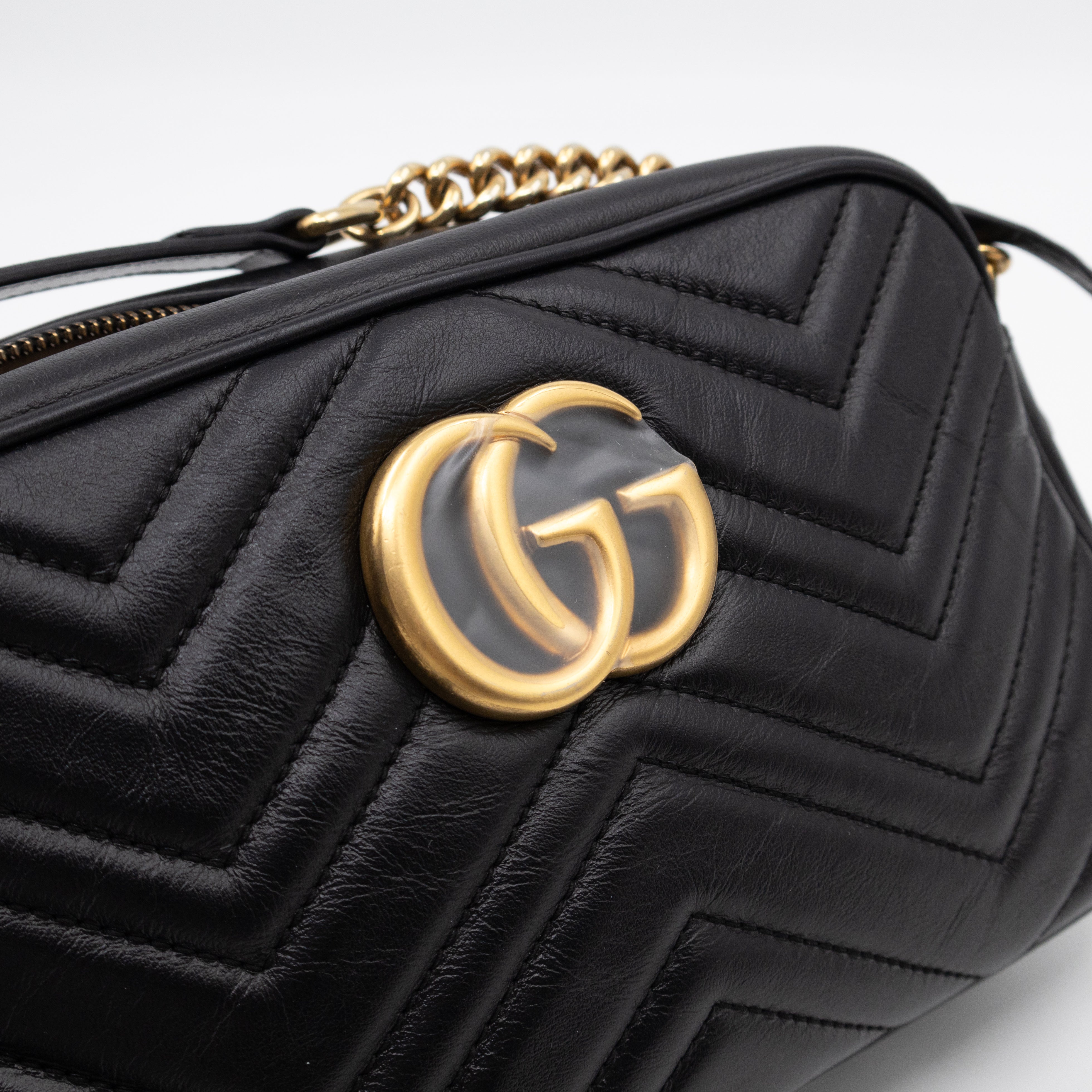 GG Marmont Small Matelasse Black Leather