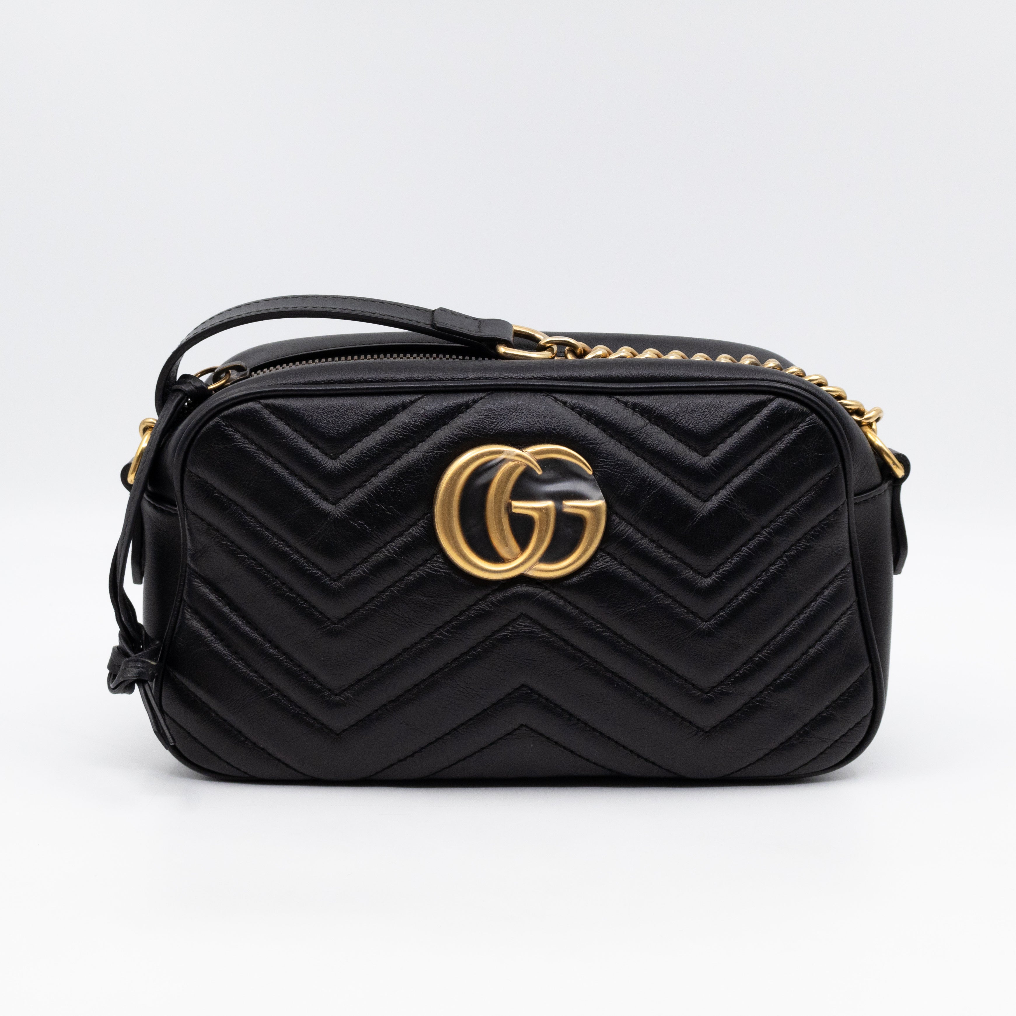 GG Marmont Small Matelasse Black Leather