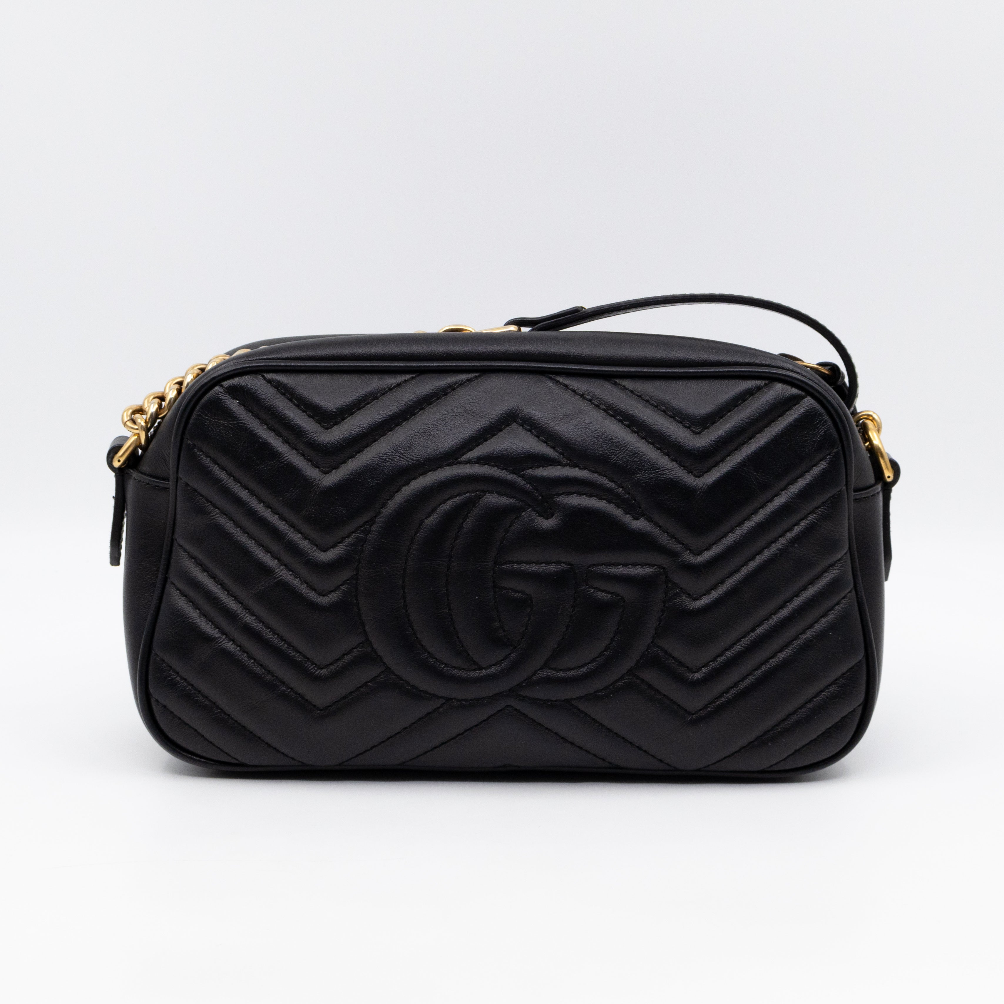 GG Marmont Small Matelasse Black Leather